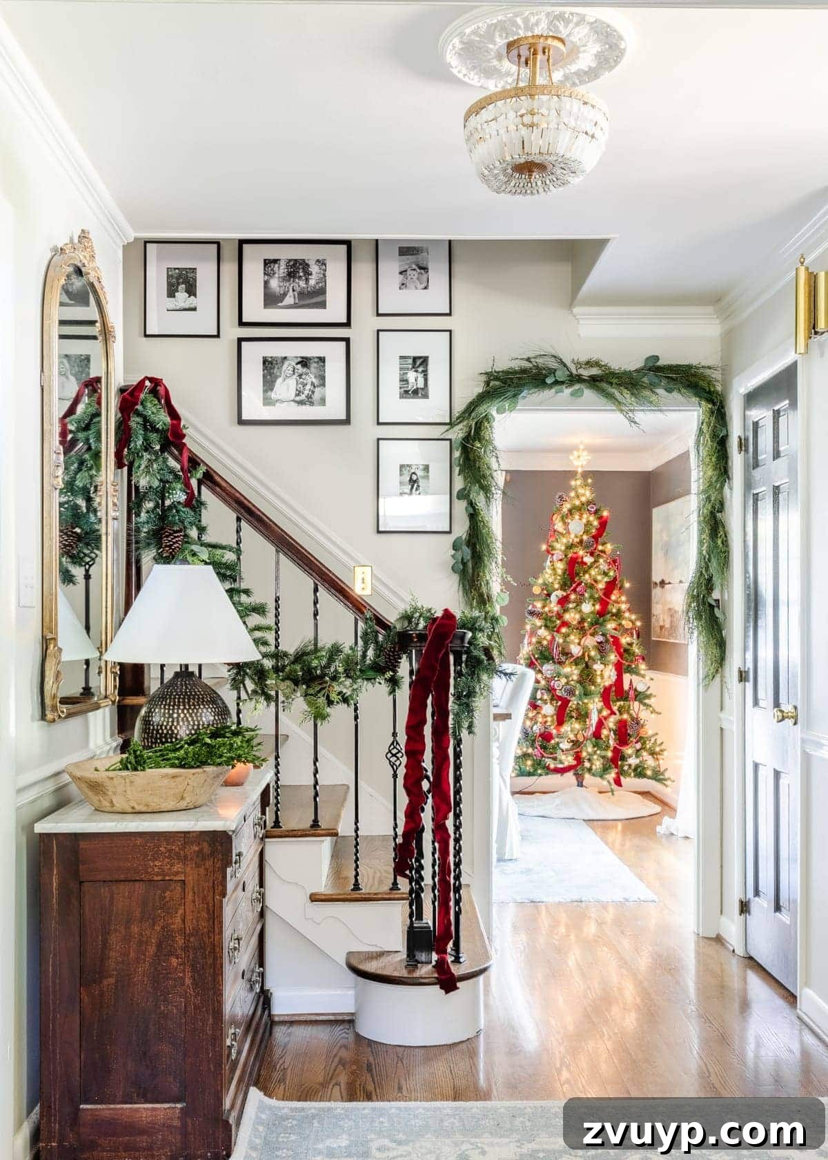 Festive Fusion: Our Modern Traditional Christmas Home 3 Christmas Foyer Decor with Garland