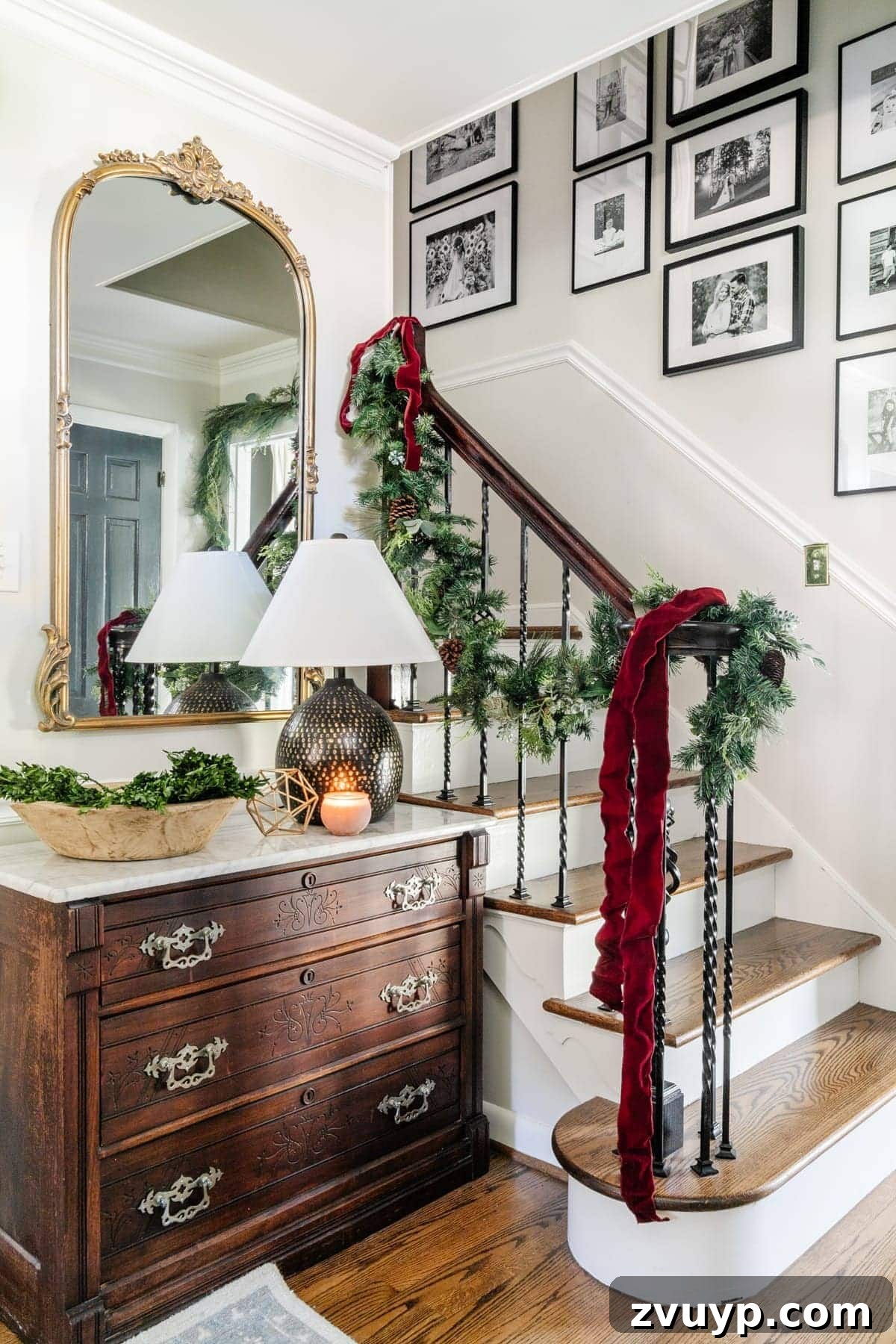 Festive Fusion: Our Modern Traditional Christmas Home 4 Foyer Christmas Decor Eastlake Chest