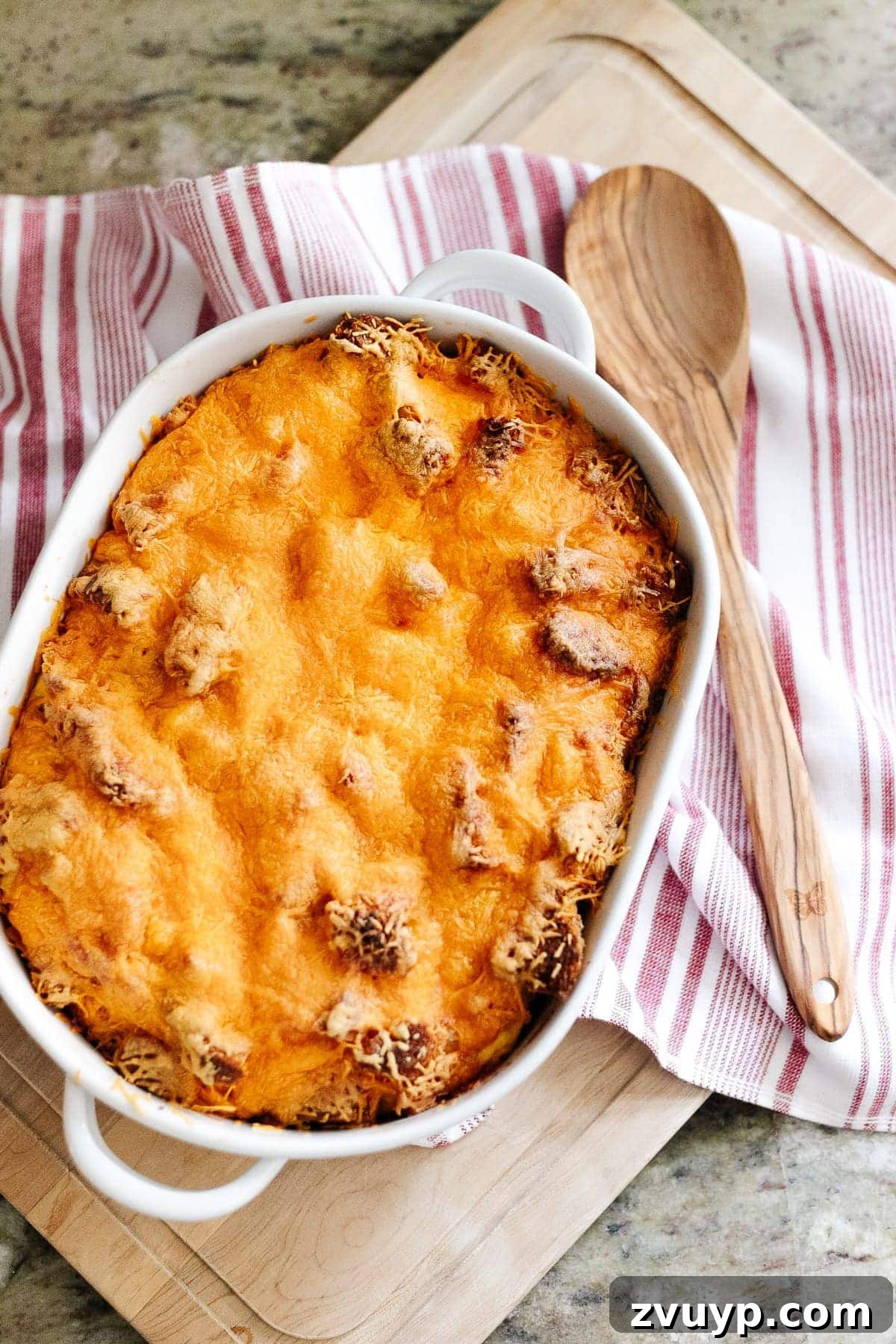 Night before Christmas morning breakfast casserole in a baking dish