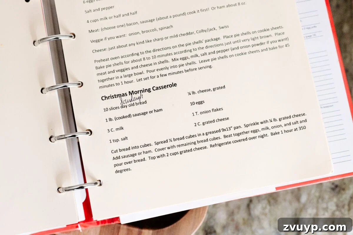 Christmas morning casserole recipe from a homemade cookbook