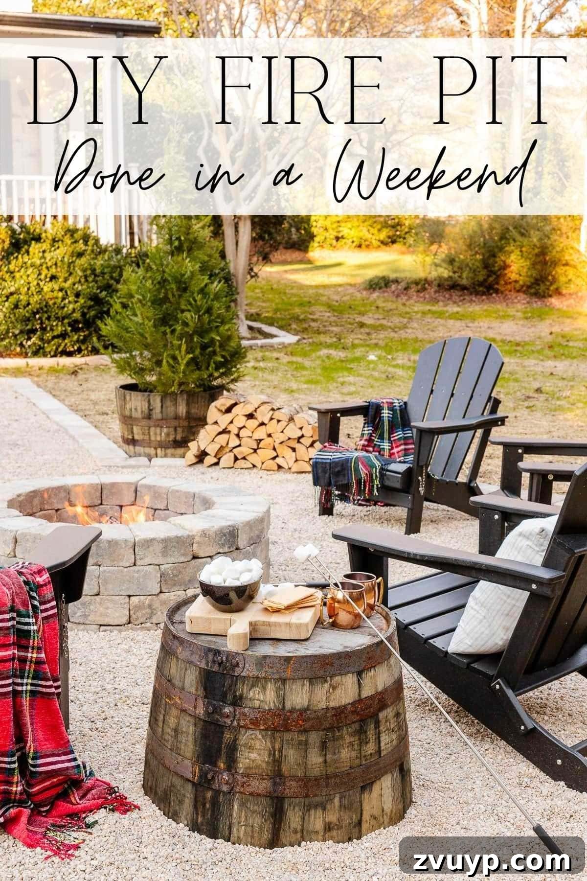 Weekend Wonder: DIY Pea Gravel Fire Pit 2 A beautifully finished DIY fire pit with pea gravel patio, ready for evening gatherings.