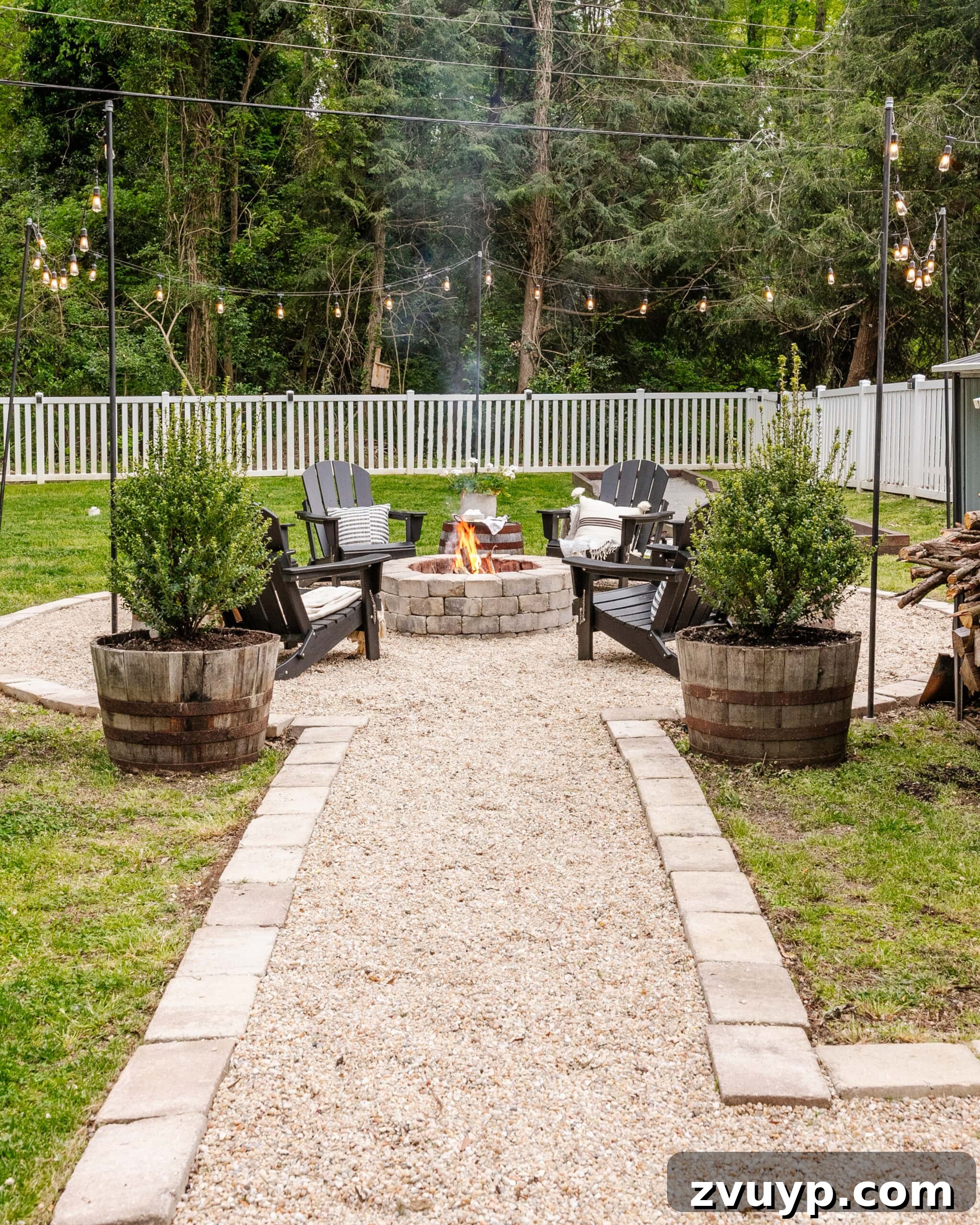 Weekend Wonder: DIY Pea Gravel Fire Pit 24 A long-term view of the pea gravel fire pit patio in a backyard, showing its durability.