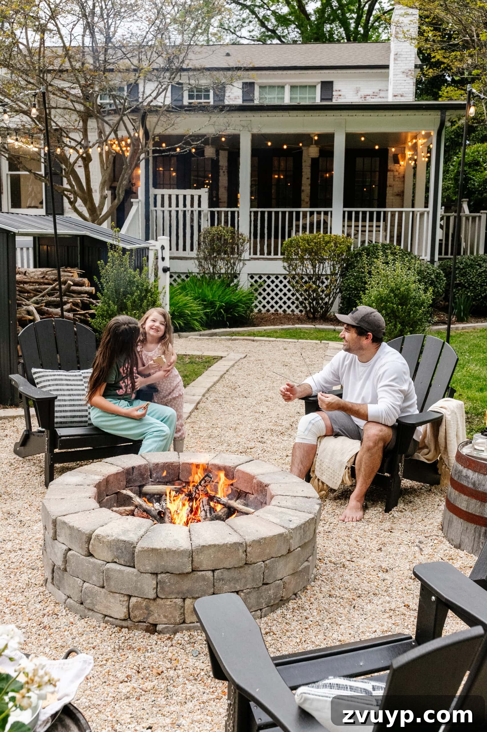 Weekend Wonder: DIY Pea Gravel Fire Pit 30 The finished DIY fire pit with a pea gravel patio, demonstrating a beautifully transformed backyard space.