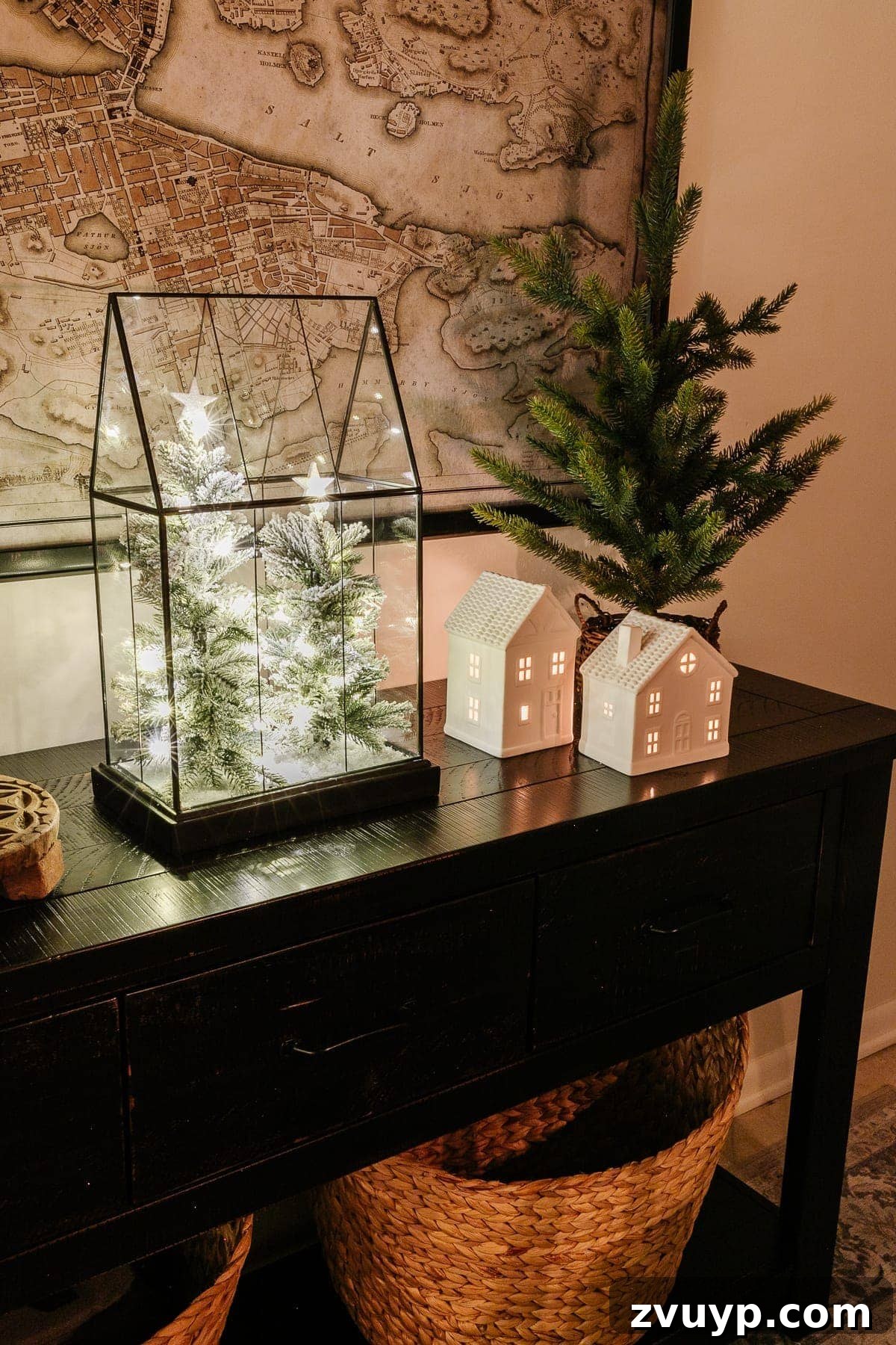The 2020 Candlelit Yuletide Journey 11 Warm and inviting Christmas decor in an entryway at night