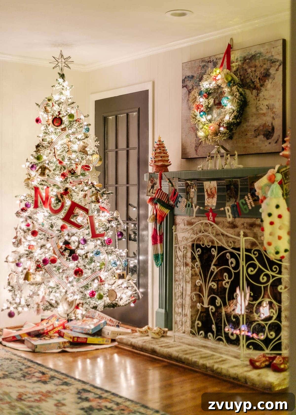 The 2020 Candlelit Yuletide Journey 14 Decorated Christmas staircase with garland and lights