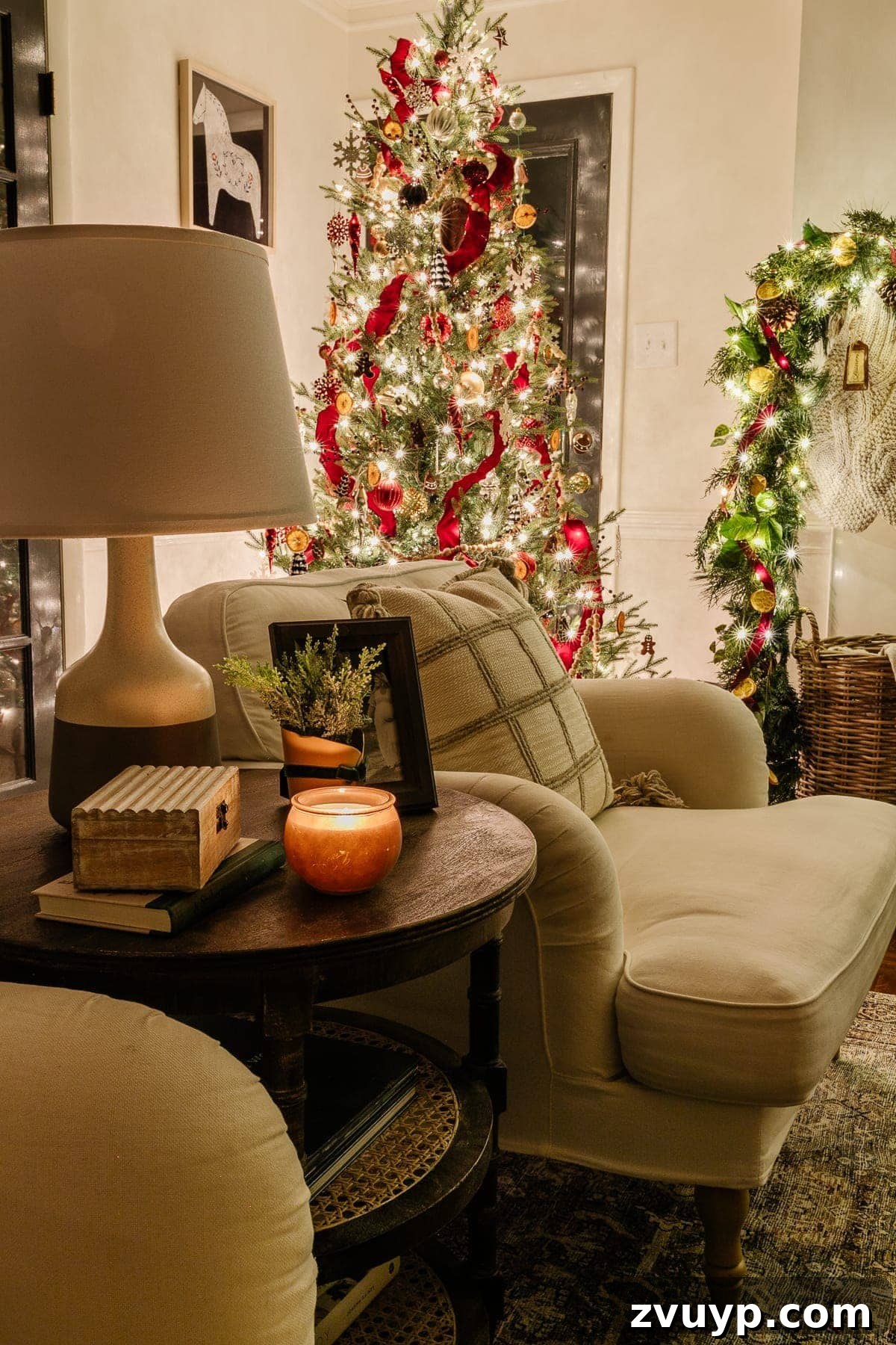 The 2020 Candlelit Yuletide Journey 18 Cozy Christmas living room scene with a dog by the fireplace