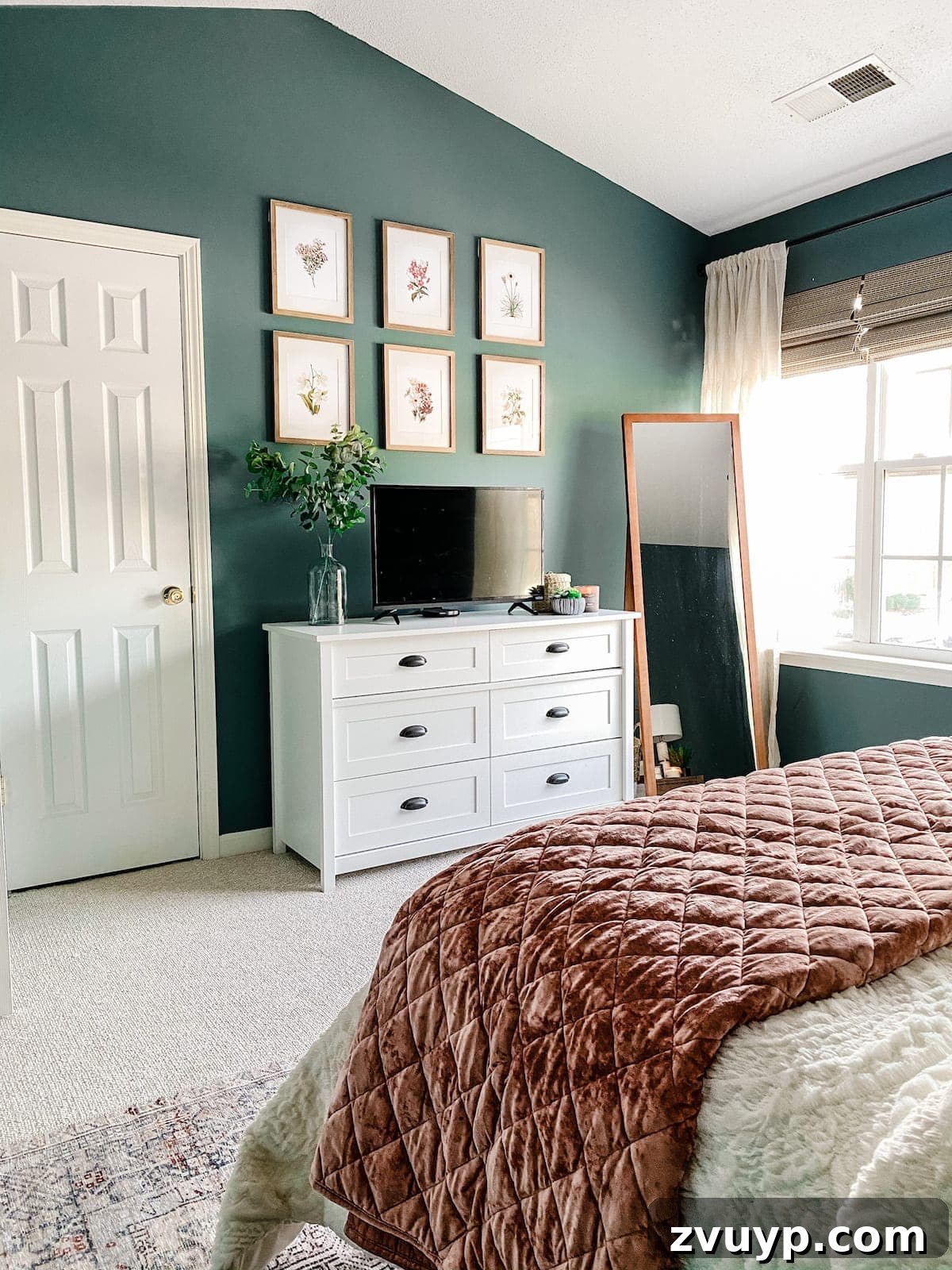 Crafting a Spa Sanctuary: Bedroom Decor for Ultimate Serenity 22 Overall view of the transformed teal and blush bedroom
