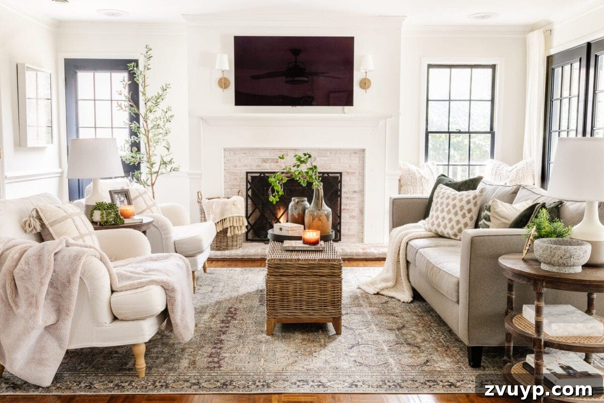 Seasonal Snuggle Spot My Favorite Winter Decor 12 Living room styled with winter decor, showcasing a blend of cozy textures and natural elements.