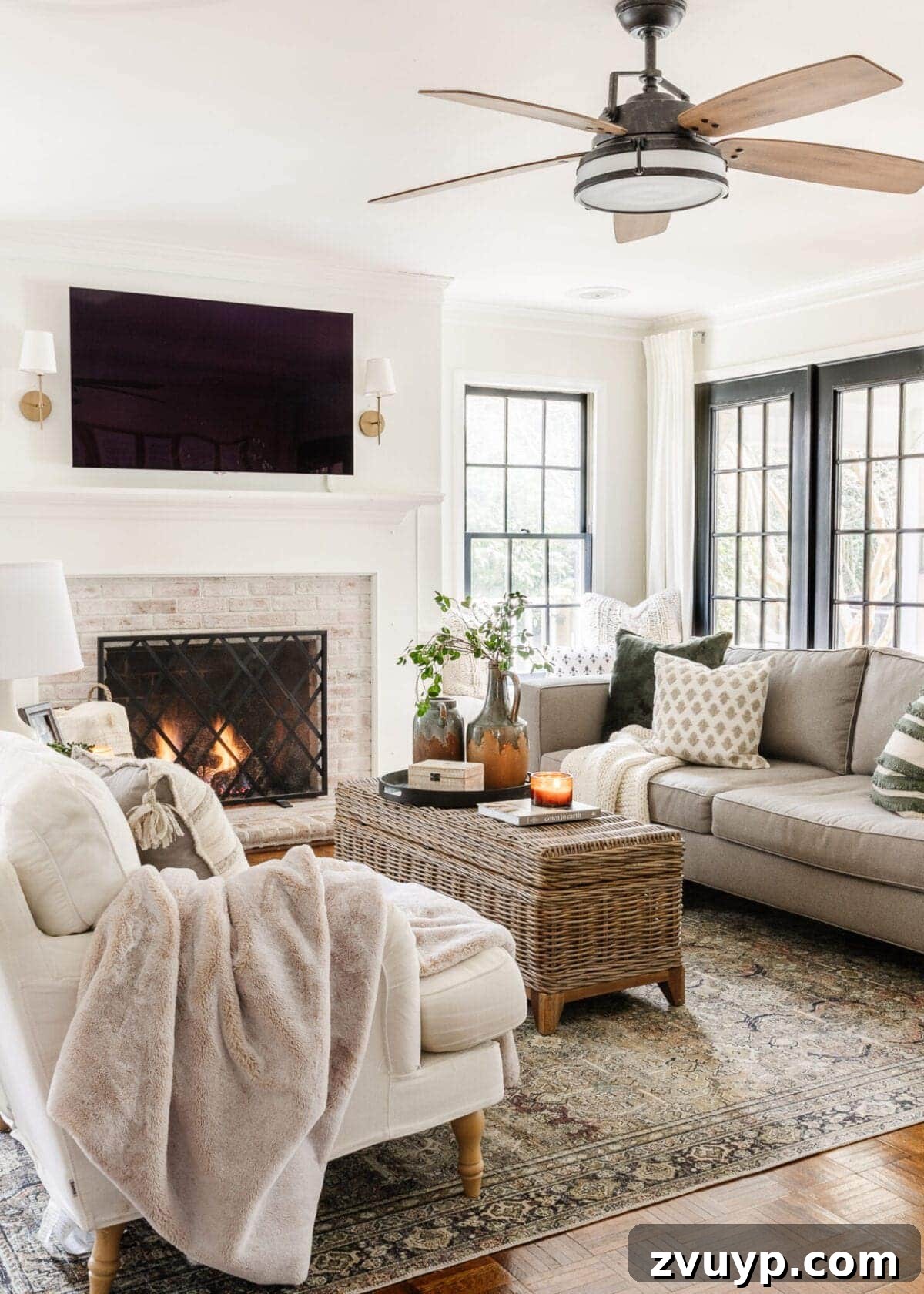 Seasonal Snuggle Spot My Favorite Winter Decor 3 Fresh and cozy winter living room decor with natural elements, soft textures, and warm lighting, creating an inviting atmosphere.