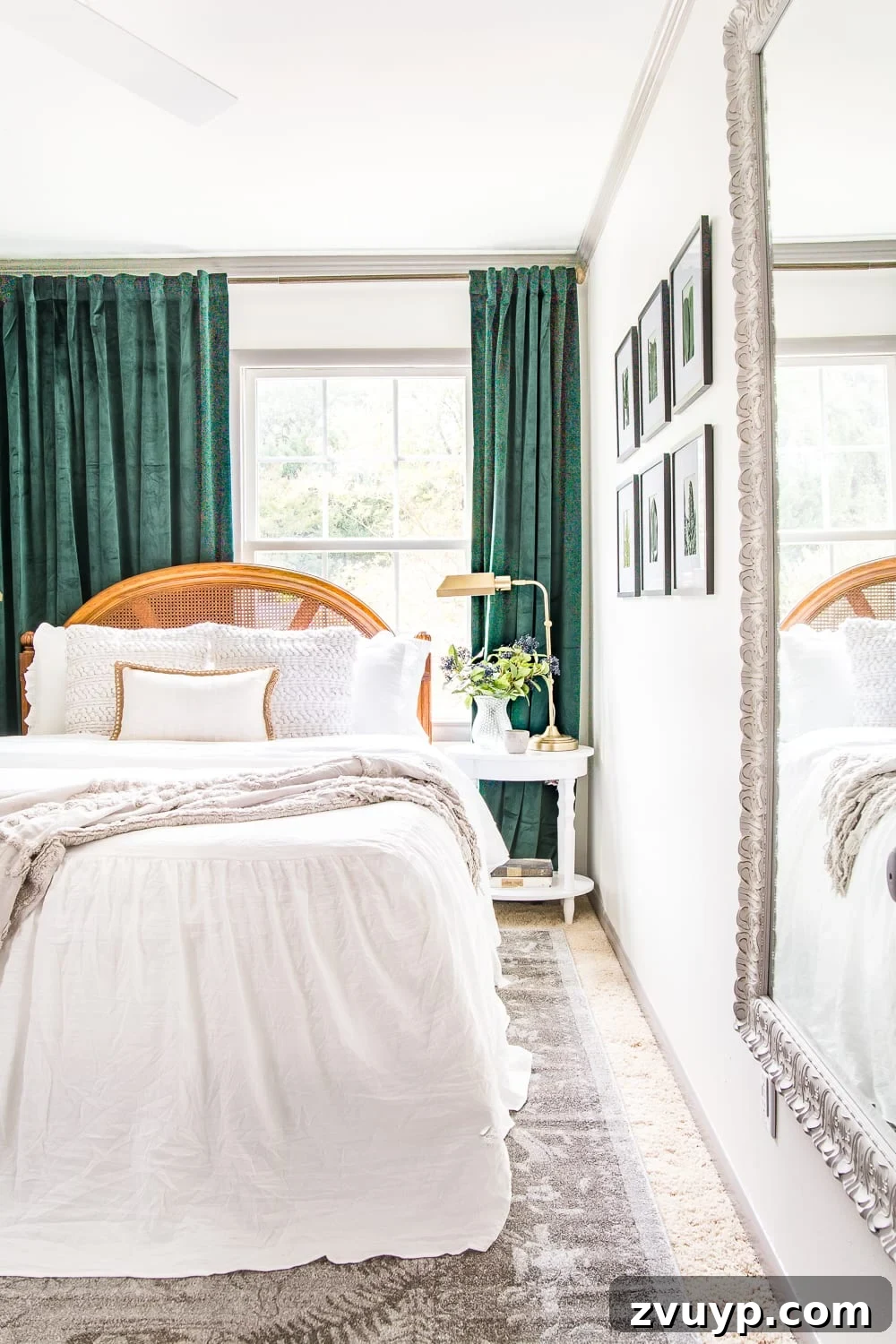 Your Blueprint for Choosing the Ideal Rug 16 guest bedroom with green velvet curtains