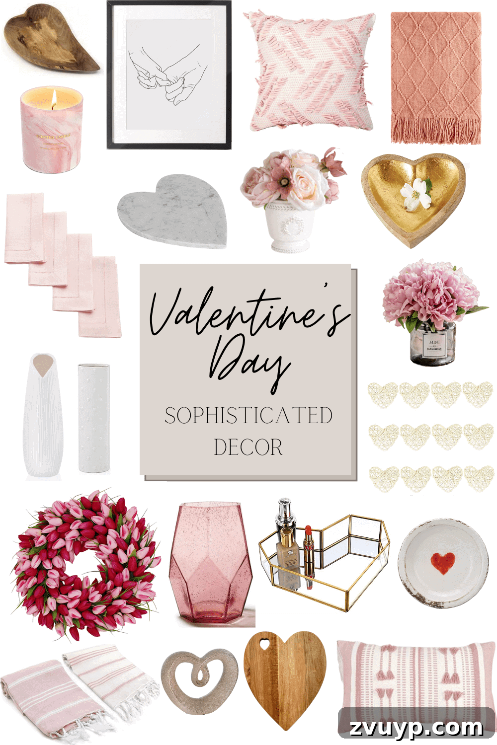 Chic Valentine's Ambiance 8 A collection of versatile Valentine's Day decor items that can be used year-round, including vases, candles, and decorative accents.