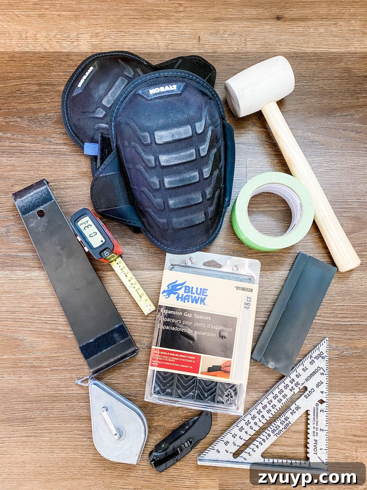 LVP flooring installation supplies laid out on the floor