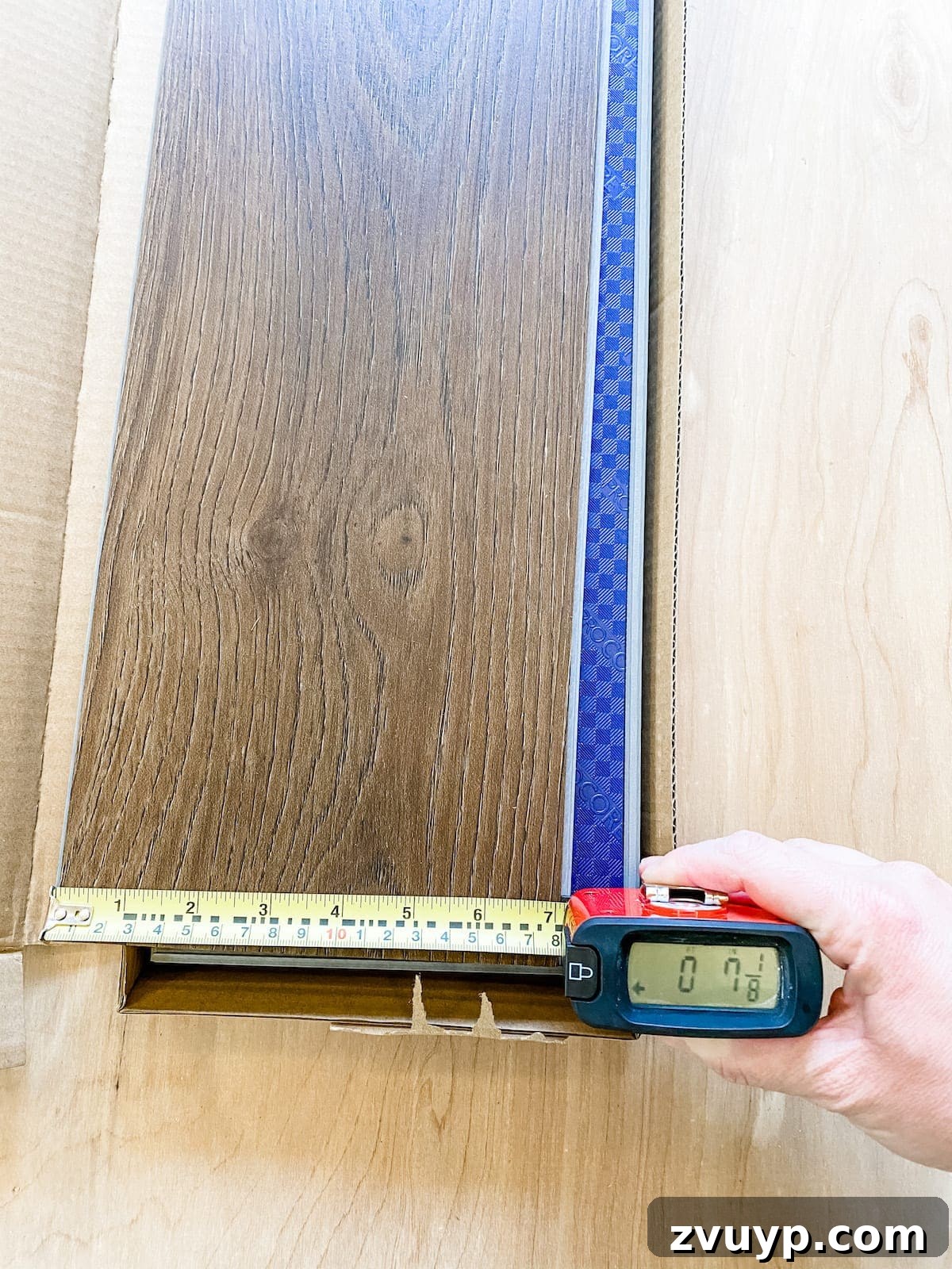 measuring LVP flooring planks for strategic planning of room layout