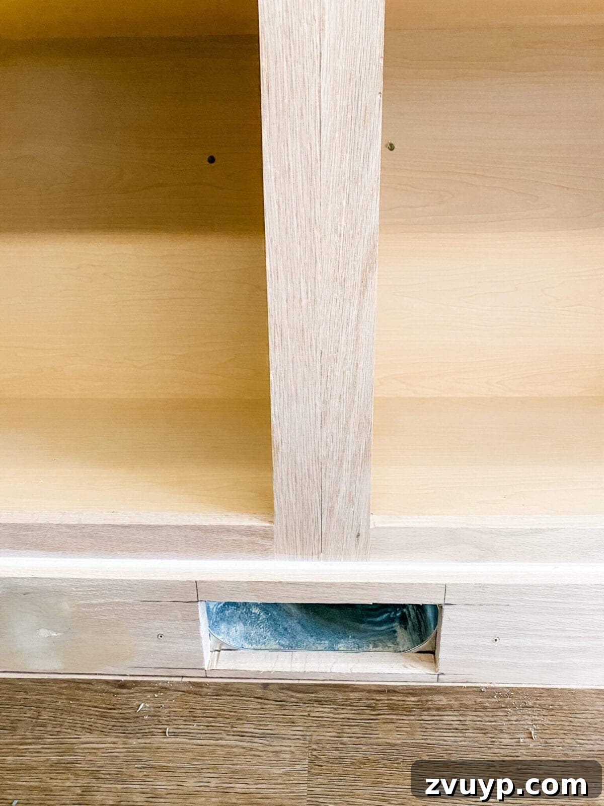 DIY Custom Built-In Storage and Window Nook 33 Vent covers installed on the toe kick of the built-in cabinets, connected to the toe ductors