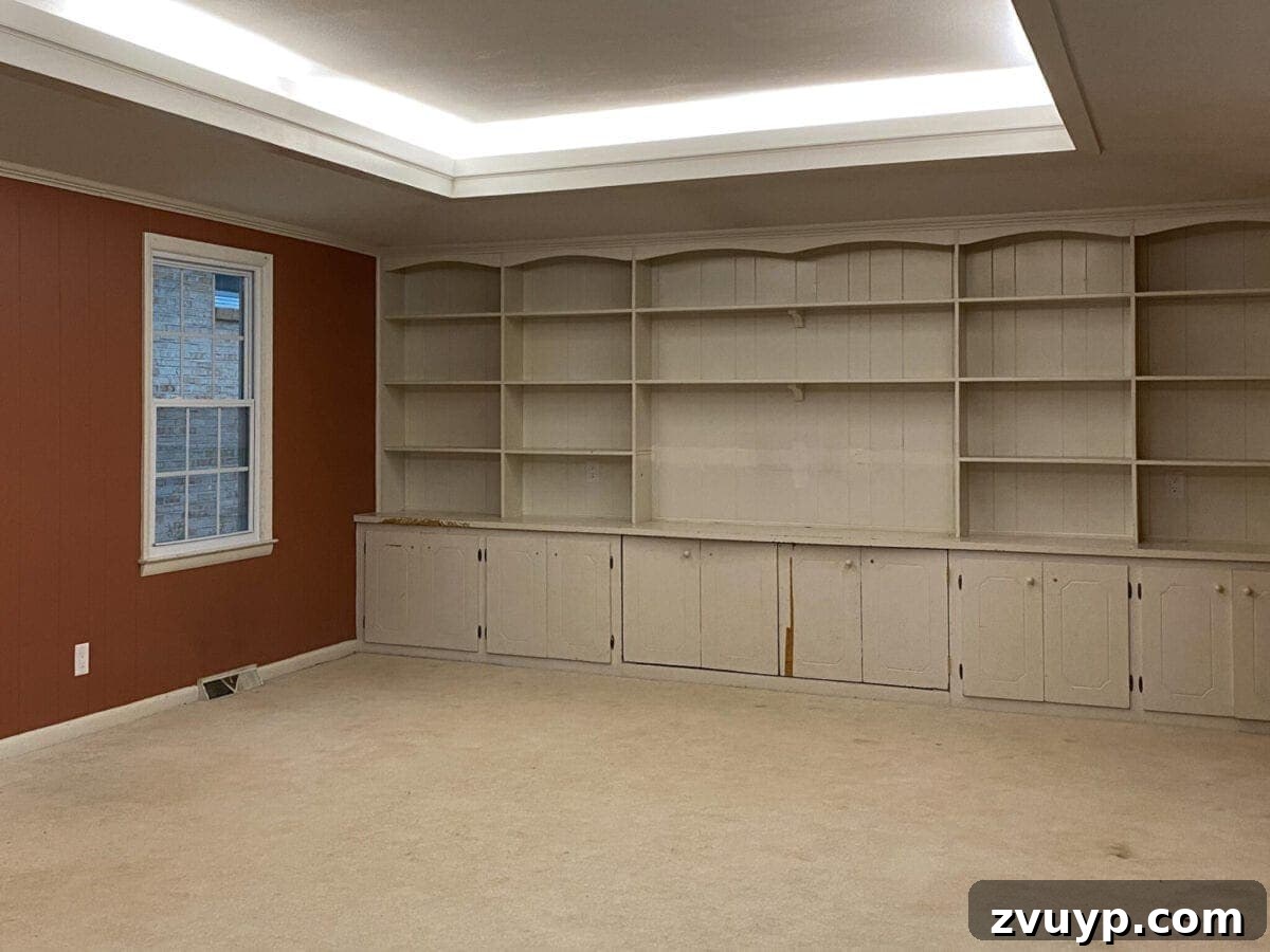 Rec room view showing multi-functional seating and integrated storage