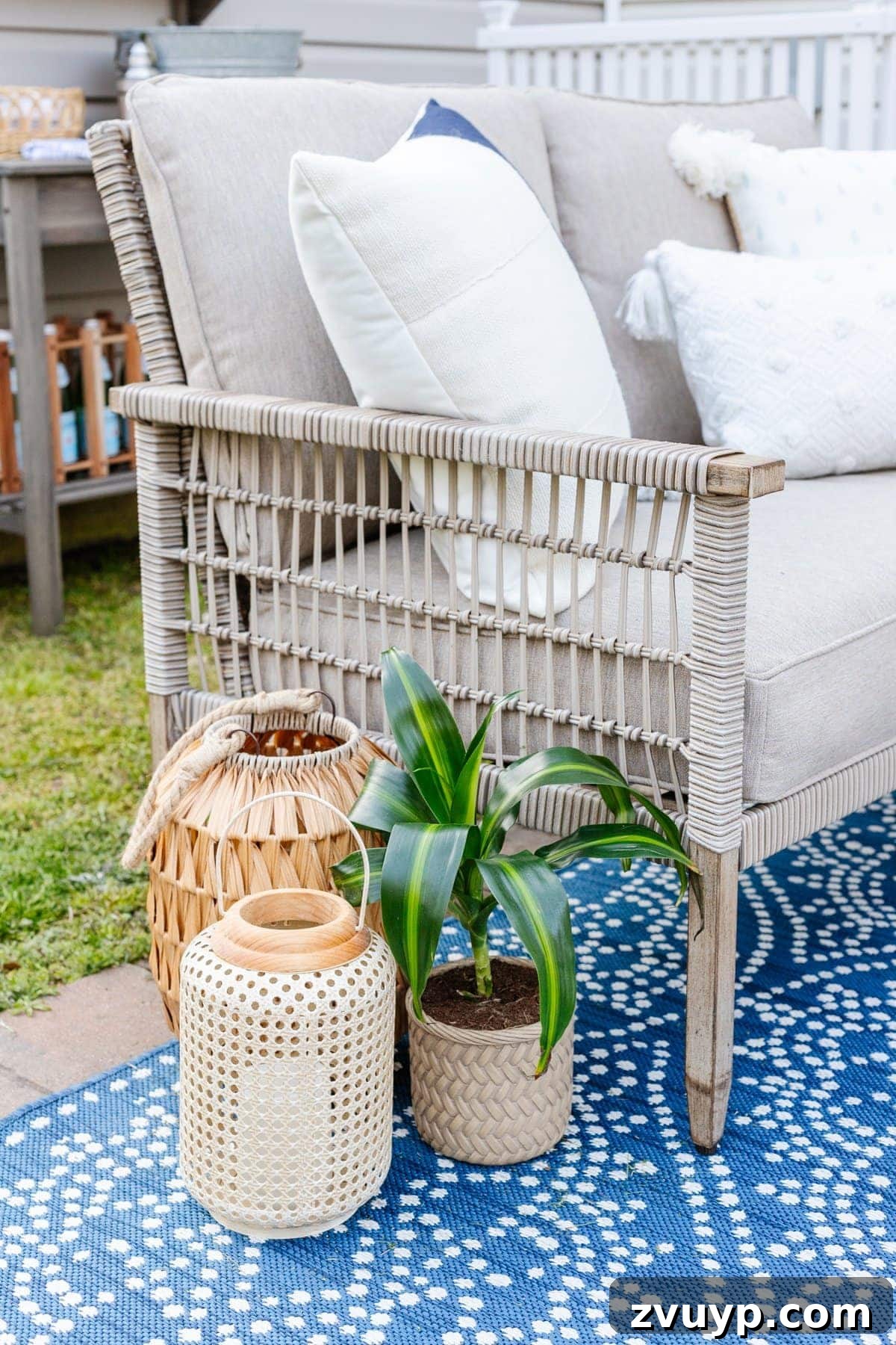 Budget-Friendly Backyard Oasis 12 outdoor lanterns on a patio