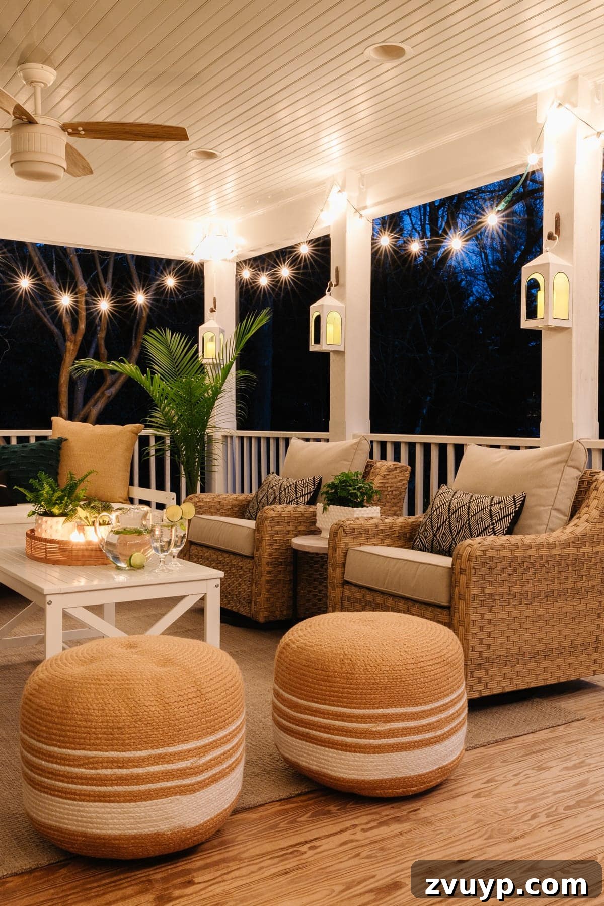 Revitalizing Our Outdoor Retreat 15 A panoramic view of the beautifully decorated back porch, emphasizing its new role as a backyard oasis.