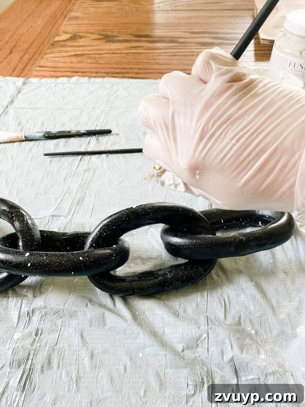 Sculpt Your Own Stylish Clay Chains 7 Air dry clay chain painted black, ready for the stone effect