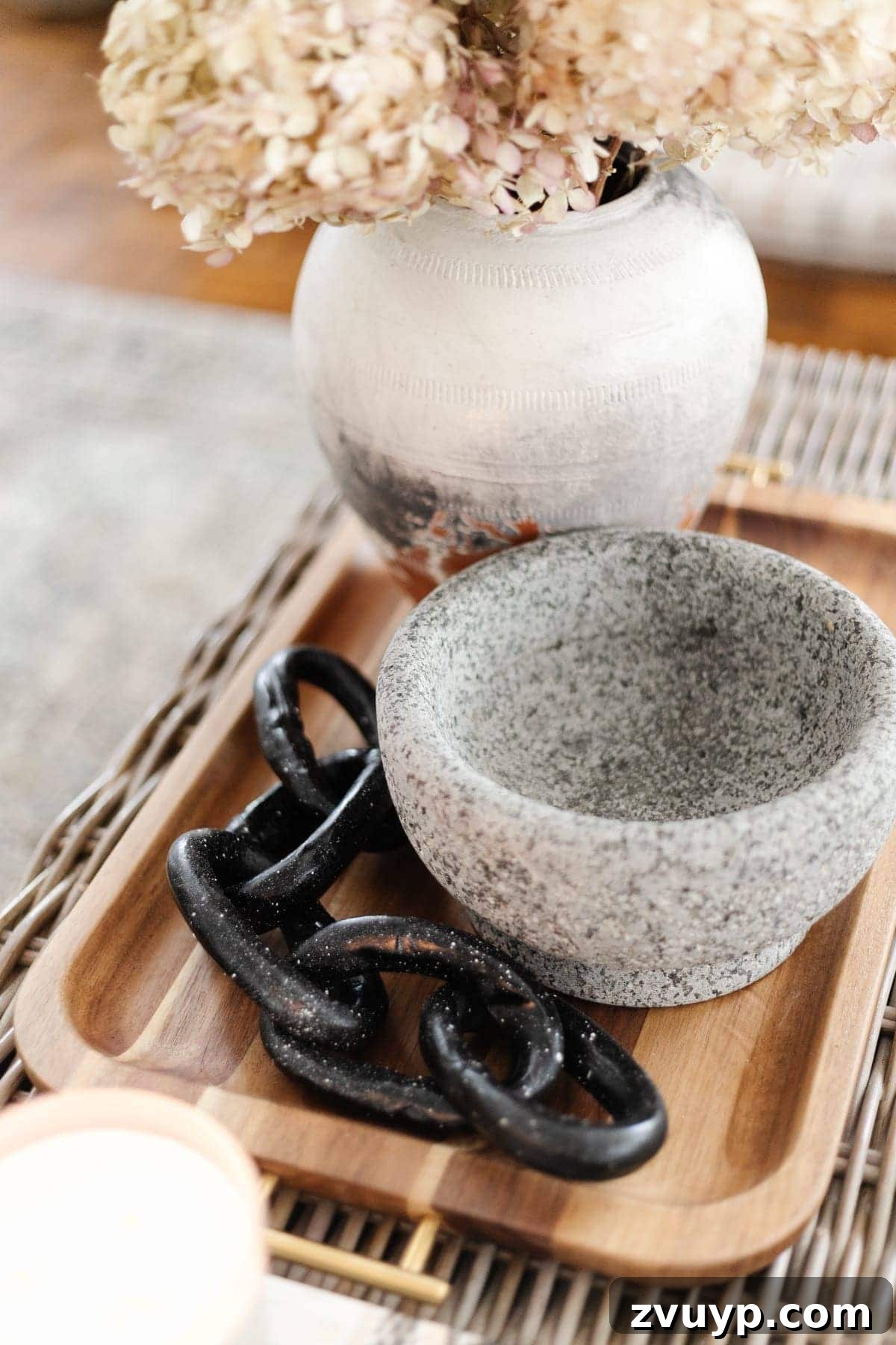Sculpt Your Own Stylish Clay Chains 8 Finished decorative chain made from air dry clay styled on a coffee table with plants