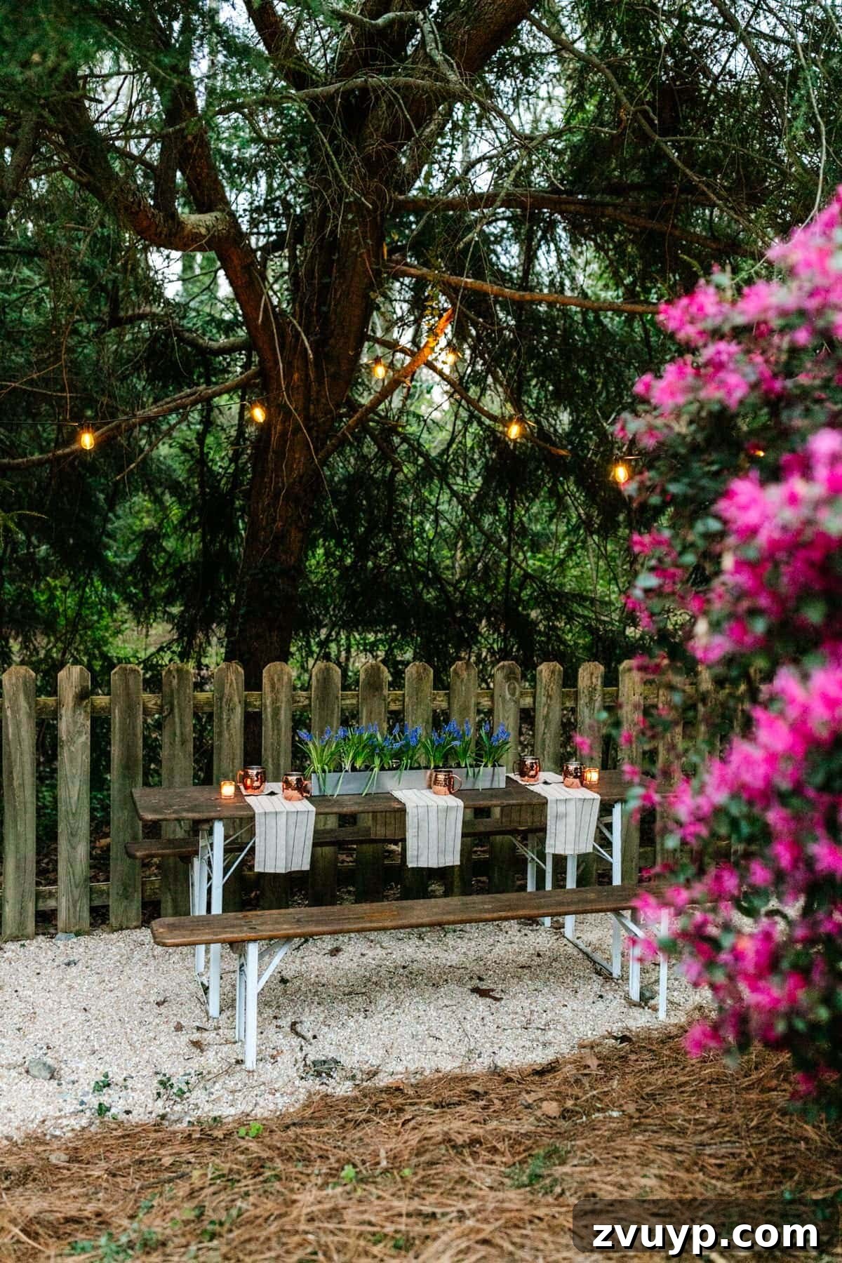 Brewing a Backyard Haven: DIY from Neglect 5 Using pea gravel and string lights to make a DIY beer garden dining area