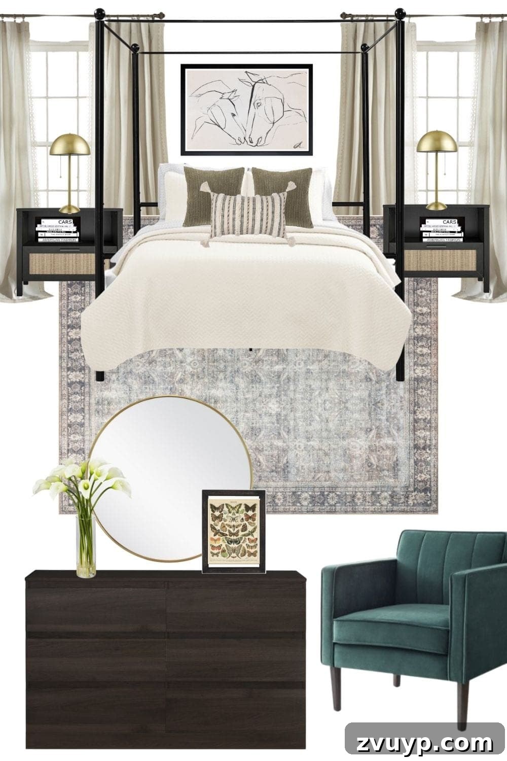 Mood Board Monday Four Stunning Bedrooms Under Two Thousand 2 earthy vintage bedroom mood board design
