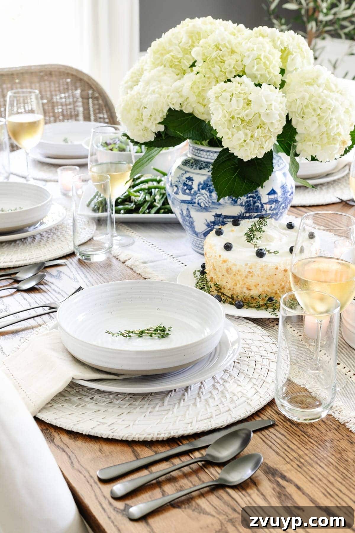Stylish Dining Table Decor on a Budget Plus Affordable Dinnerware Gems 8 Modern traditional table decor with elegant Chinoiserie vase and budget dinnerware