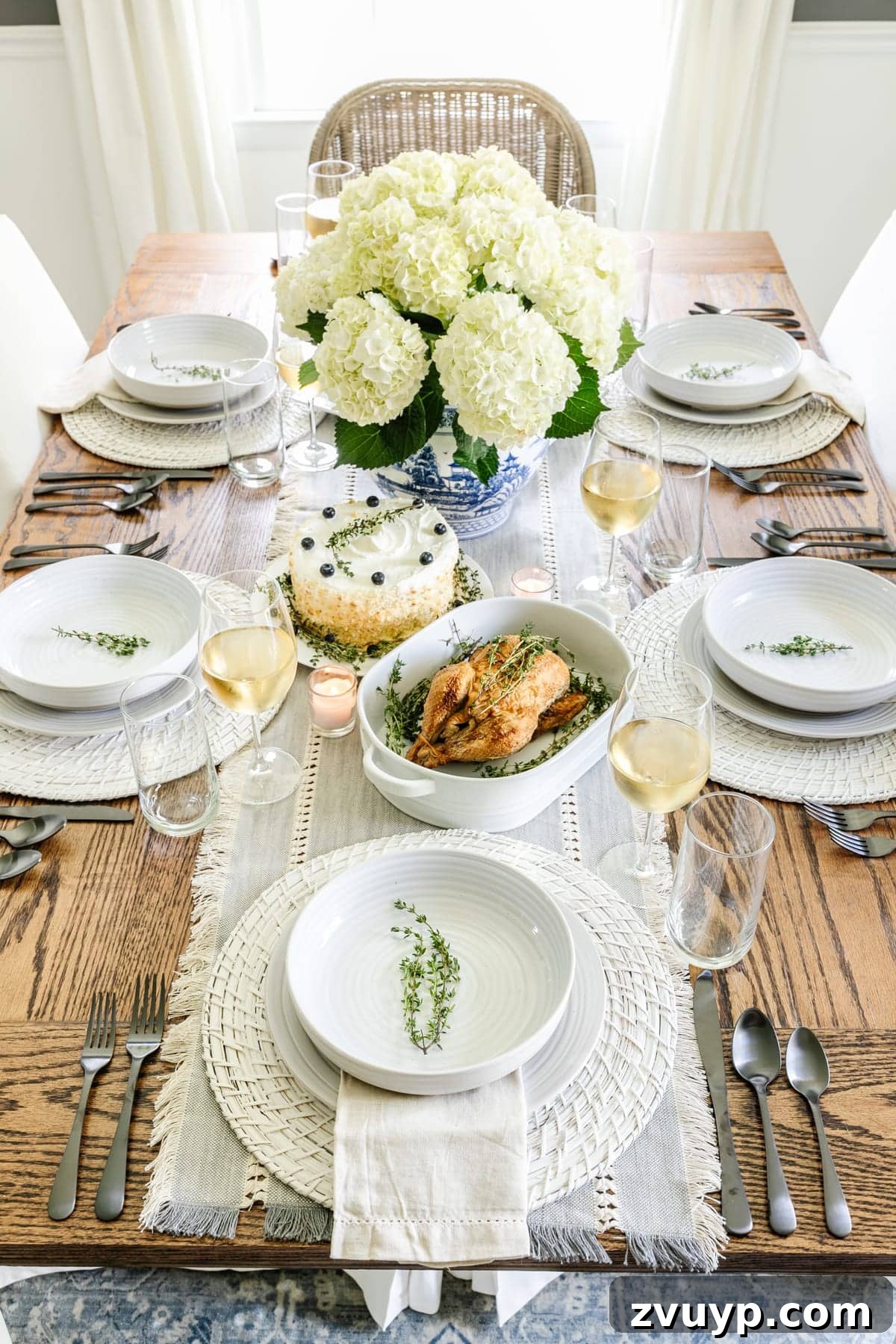 Stylish Dining Table Decor on a Budget Plus Affordable Dinnerware Gems 9 Modern traditional Chinoiserie table decor with woven runner