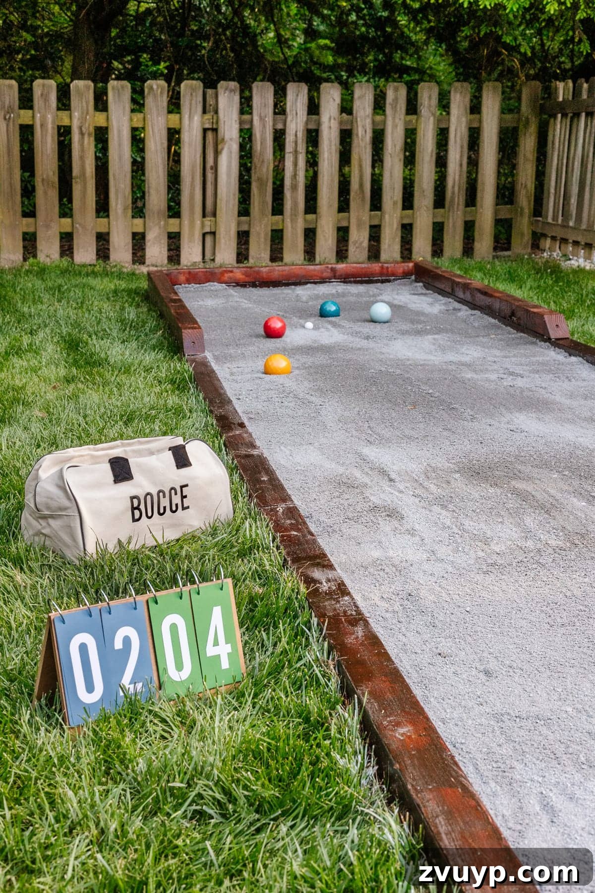 Get Rolling Build a Bocce Court in a Weekend 25 Finished bocce ball court in a backyard setting, ready for games