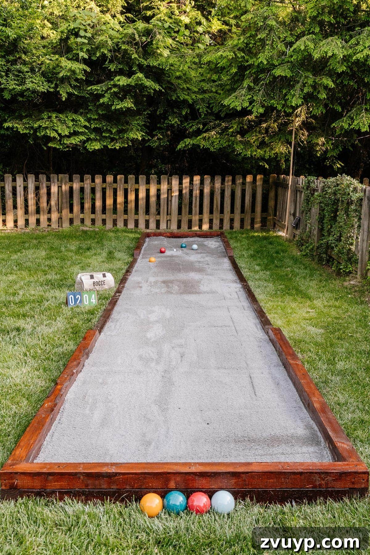 Get Rolling Build a Bocce Court in a Weekend 26 Newly built bocce ball court in a cozy backyard setting