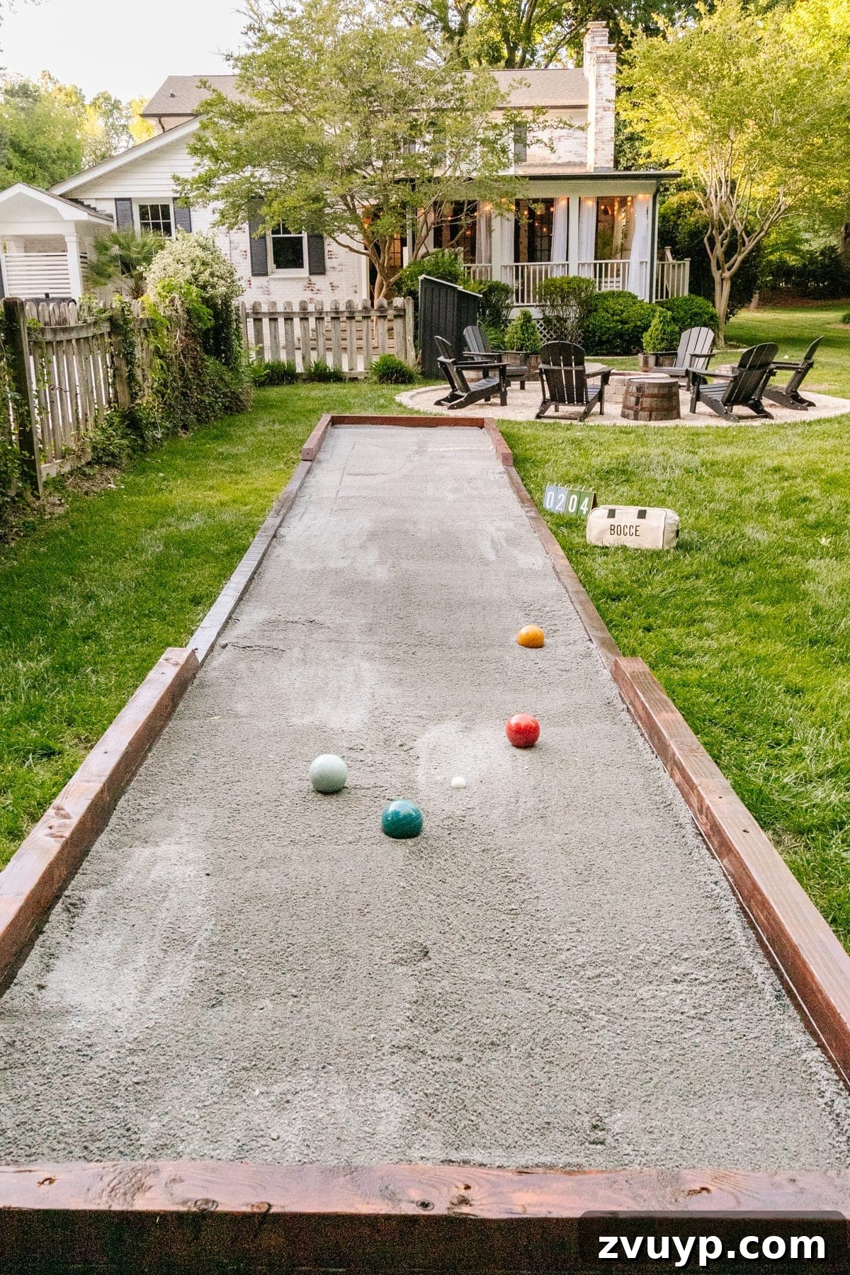 Get Rolling Build a Bocce Court in a Weekend 27 A beautifully finished DIY bocce ball court in a residential backyard
