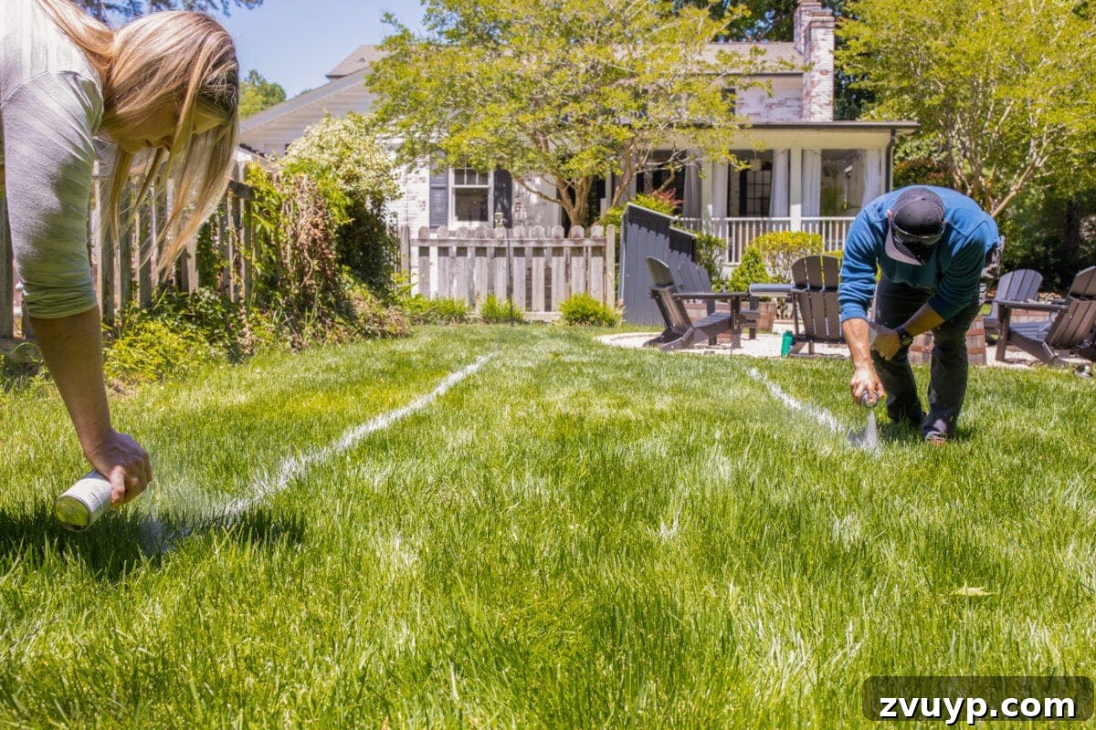 Get Rolling Build a Bocce Court in a Weekend 6 Marking the bocce ball court outline with spray paint and string