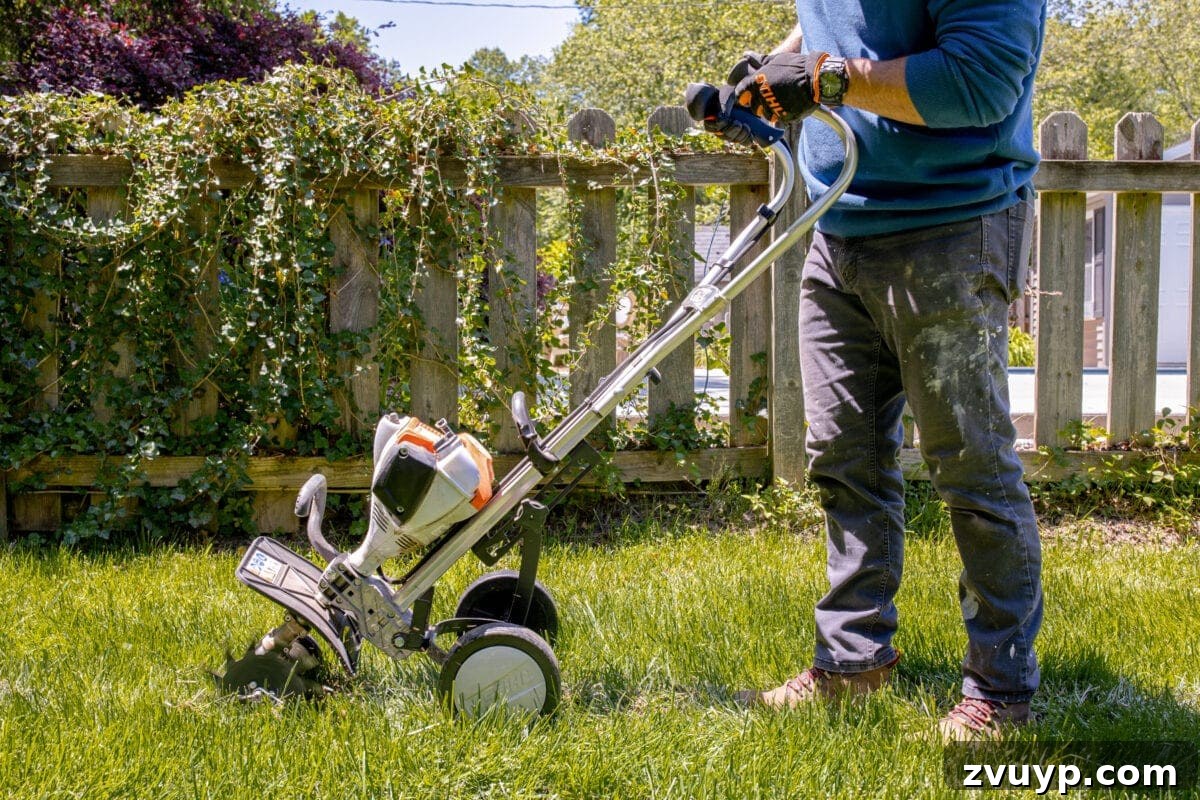 Get Rolling Build a Bocce Court in a Weekend 8 Operating a STIHL Yard Boss during bocce court construction