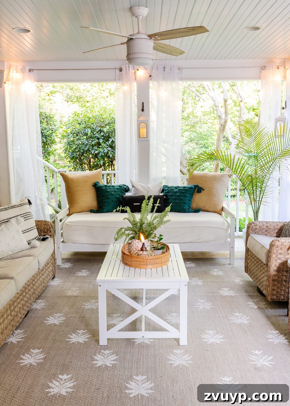Craft a Custom Floral Outdoor Rug with a Cricut Stencil 25 Detailed close-up of the DIY floral block outdoor rug pattern on the back porch