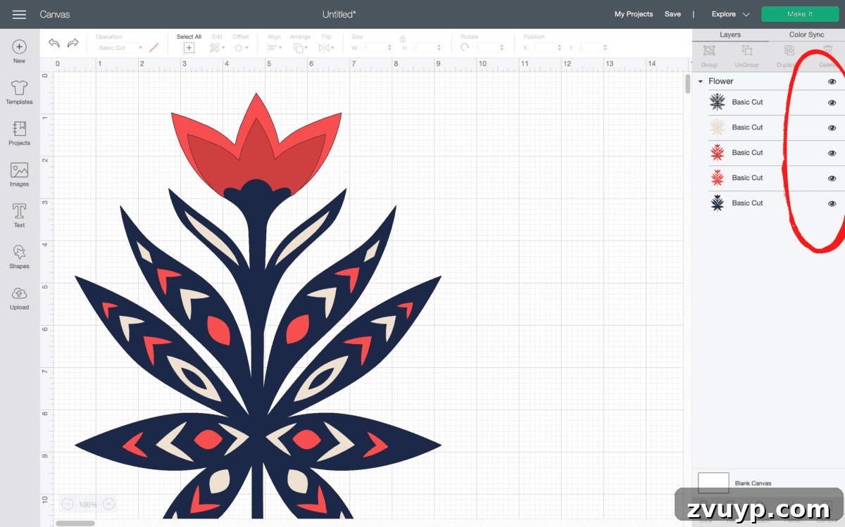 Craft a Custom Floral Outdoor Rug with a Cricut Stencil 6 Refining the flower image in Cricut Design Space to a single silhouette for stencil cutting