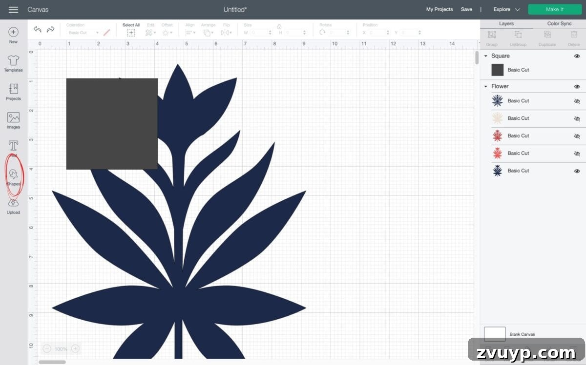 Craft a Custom Floral Outdoor Rug with a Cricut Stencil 7 Adding a square shape to the canvas to form the stencil border