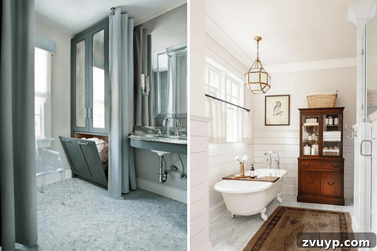 10,000 Followers' Top Picks for Bathroom Designs 12 Built-in Linen Cabinet vs Freestanding Vintage Linen Cabinet in a bathroom