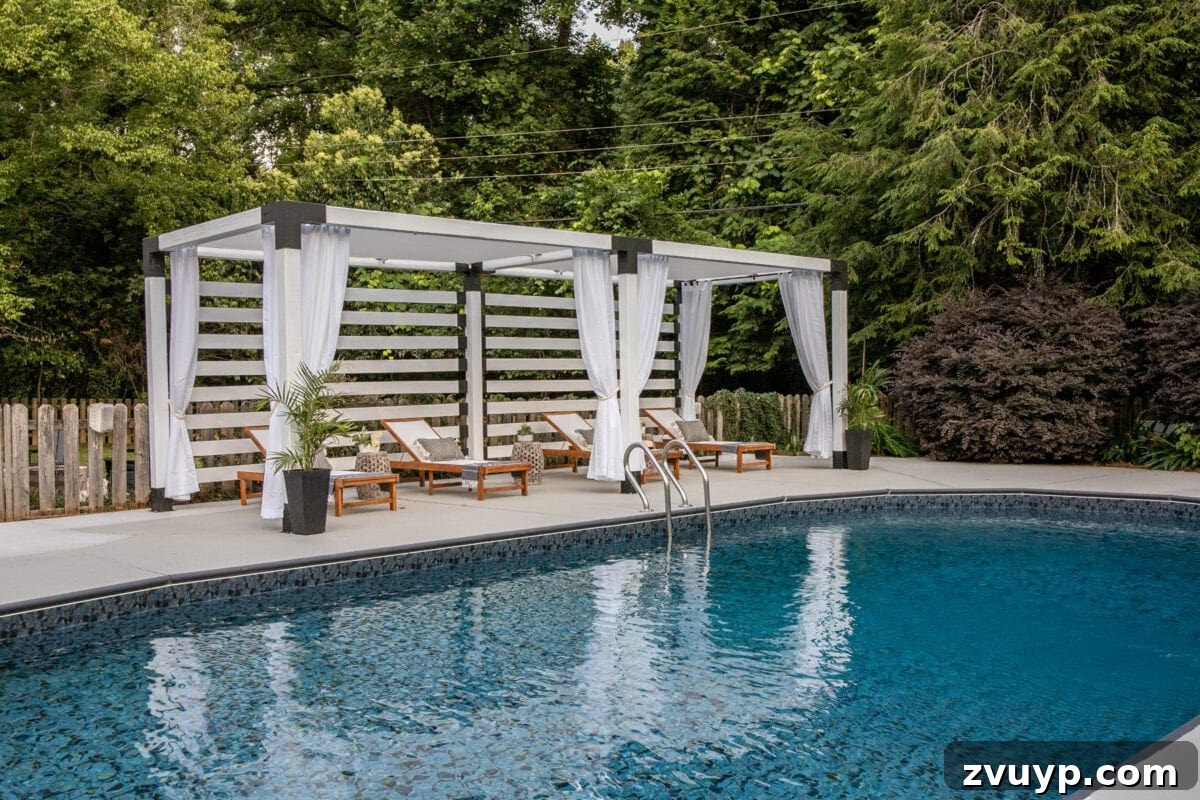 Build Your Own Backyard Oasis: A DIY Luxury Pool Cabana Pergola 18 pool makeover with DIY pergola cabana and painted concrete, showing early results