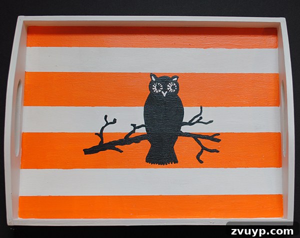 Craft Your Own Spooky Owl Halloween Tray 2 Finished painted Halloween owl tray with vintage graphic, perfect for treats or decor