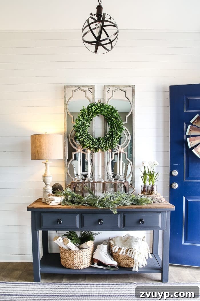 Crafting Elegance: DIY Wall Molding for a Distinctive Home 10 white shiplap wall molding in a foyer with entryway table