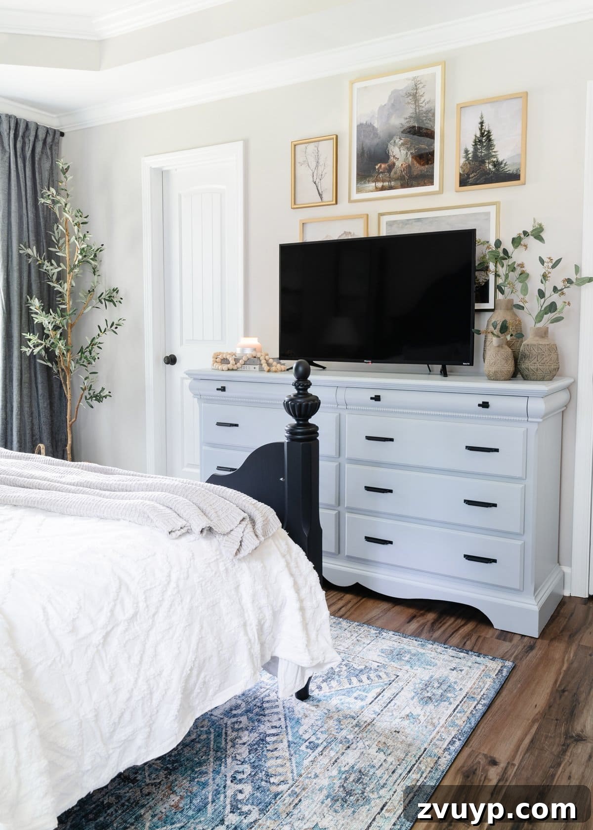 Small Space, Big Impact: 10 Bedroom Design Secrets 3 small bedroom with tv on dresser and collected gallery wall decor