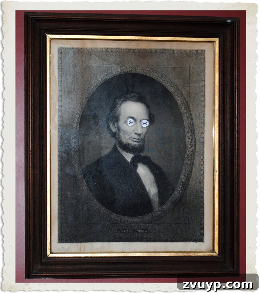 Haunting Eyes Halloween Wall Art 8 Abe Lincoln Print with Spooky eyes - DIY Halloween Portrait Hack