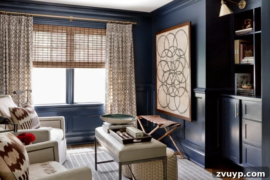 Designer Approved Shades of Navy Blue 7 Benjamin Moore Polo Blue - Becca Interiors - dark blue paint in a study