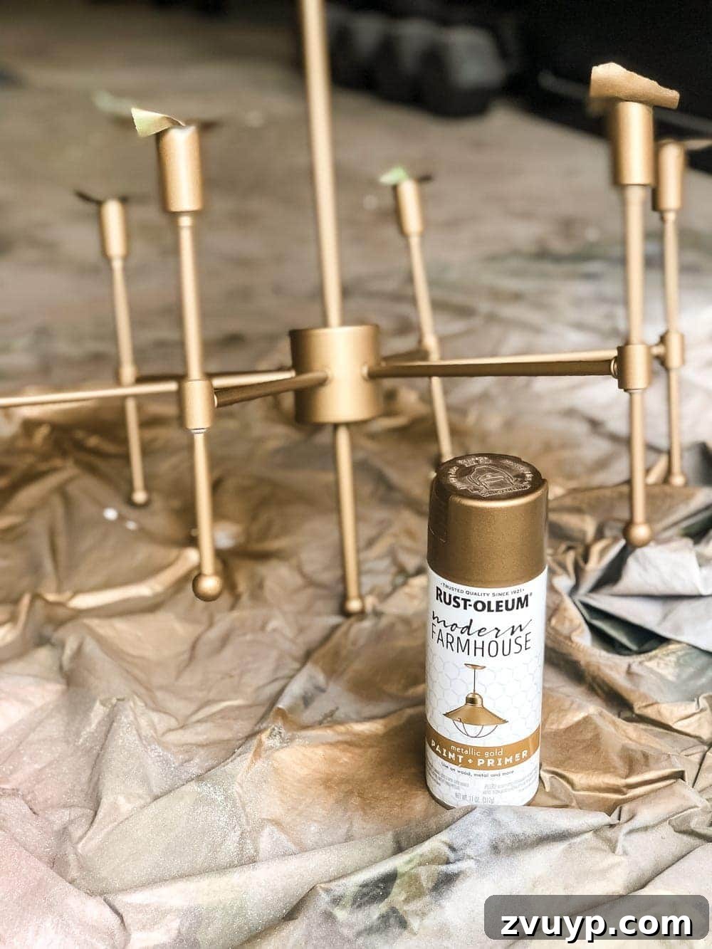 Shaded Chandeliers: High Style, Any Price 3 Transformed brass spray-painted shaded chandelier in a breakfast nook
