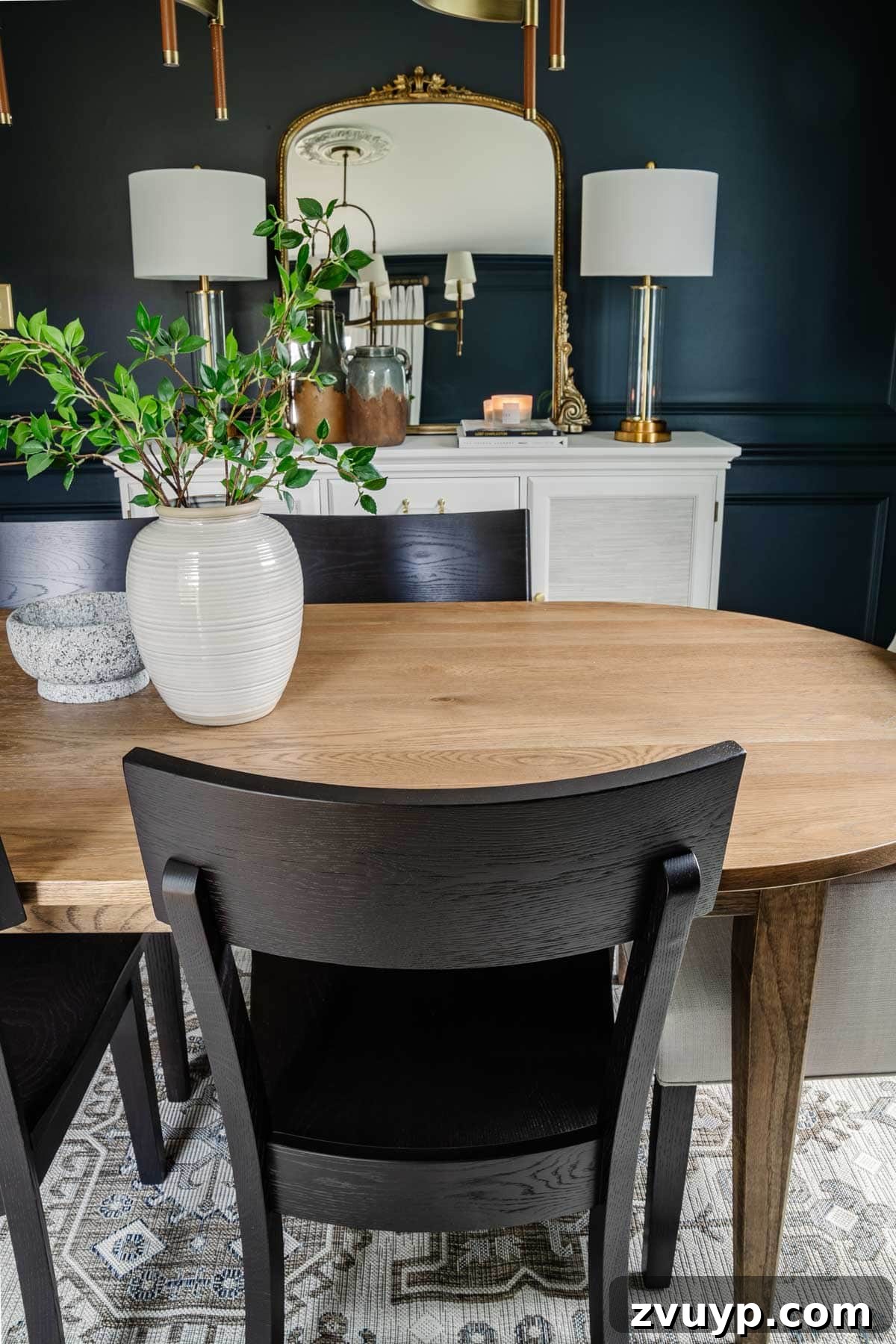 Bassett BenchMade Classic Modern Dining Refined 10 Classic modern dining room showcasing a midcentury modern table, black chairs, and a French mirror