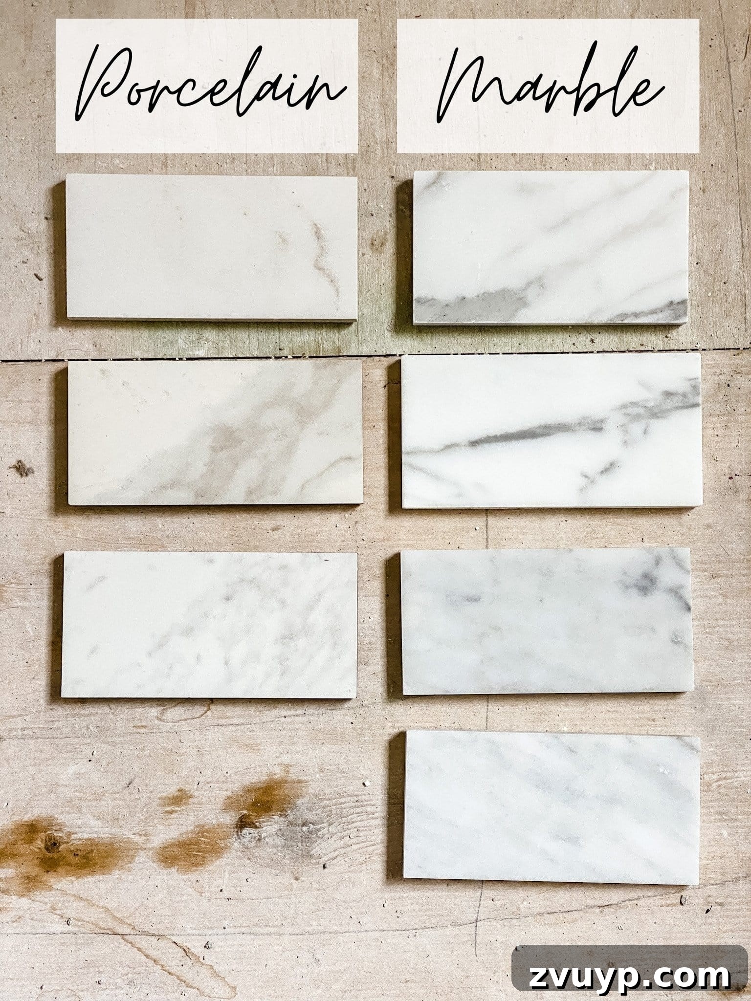 The Marble Dilemma: Authentic Stone or Engineered Alternative? 4 comparing marble tile with porcelain marble effect tile