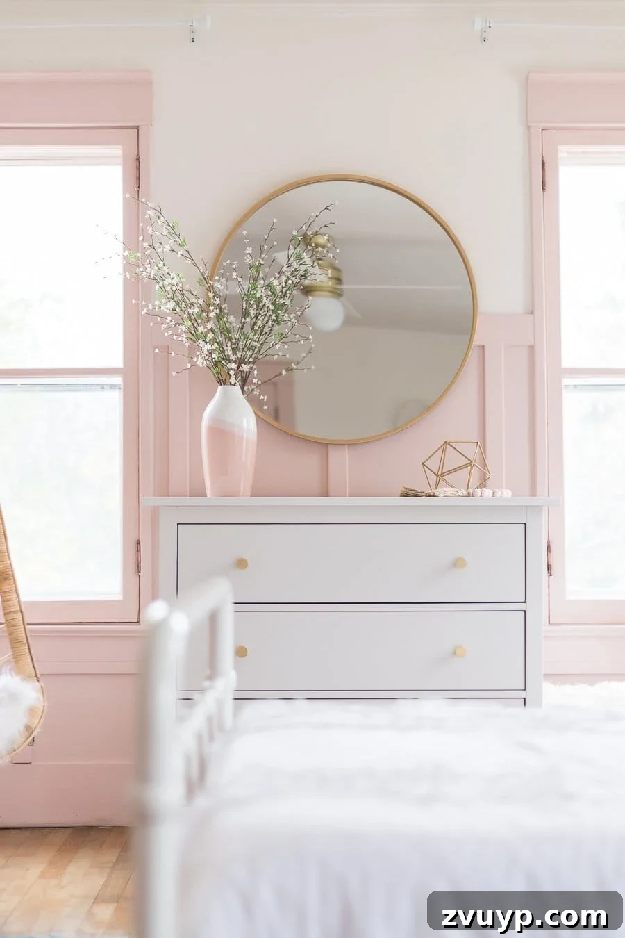 Behr Rosewater - vibrant pink paint in a girl's room, adding a playful yet sophisticated touch.