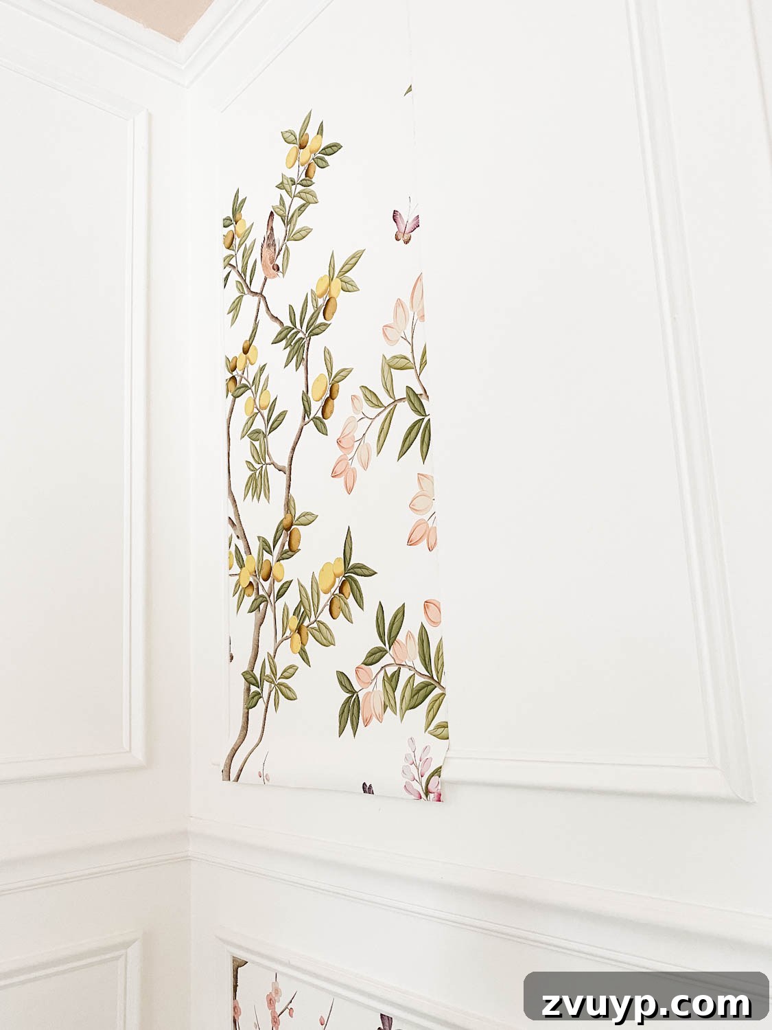 Transforming Walls with Framed Wallpaper Inserts 12 trimming excess wallpaper around picture frame molding