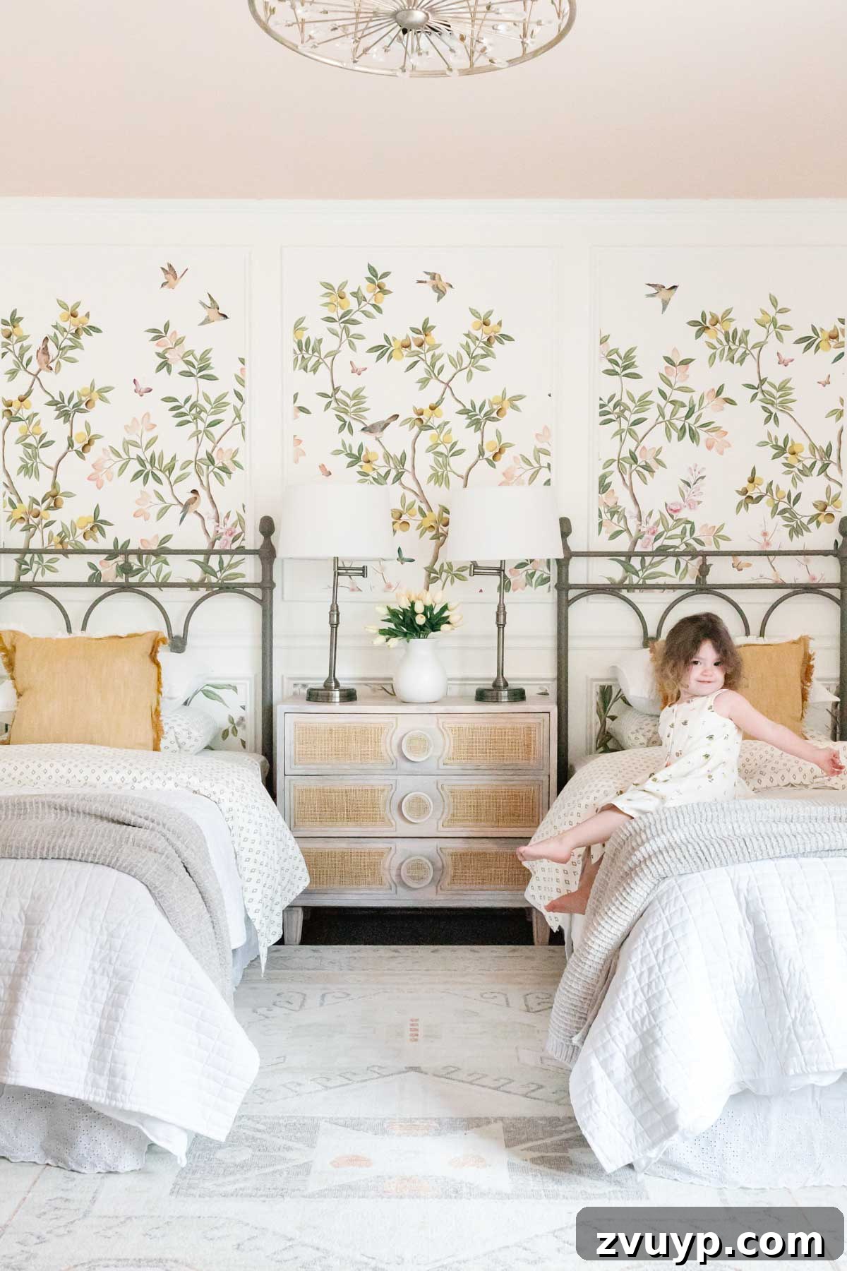 Her Enchanted Cottagecore Corner: A Toddler Room Glow-Up 4 toddler girl bedroom with twin beds and cottagecore style pattern play