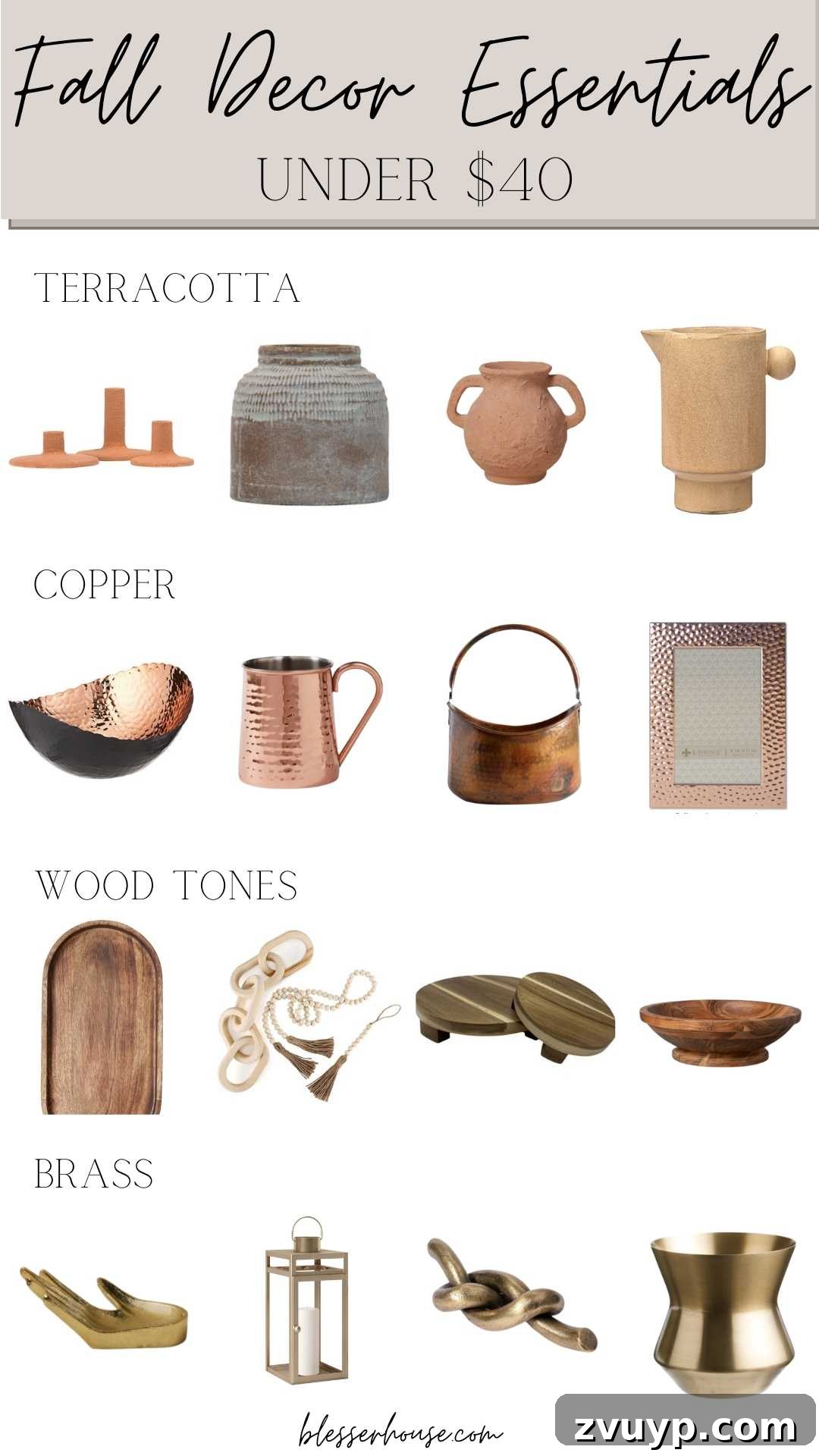 Top Fall Decor Picks Under 40 Dollars 3 Fall Home Decor Under $40 - terracotta, copper, wood tones, and brass