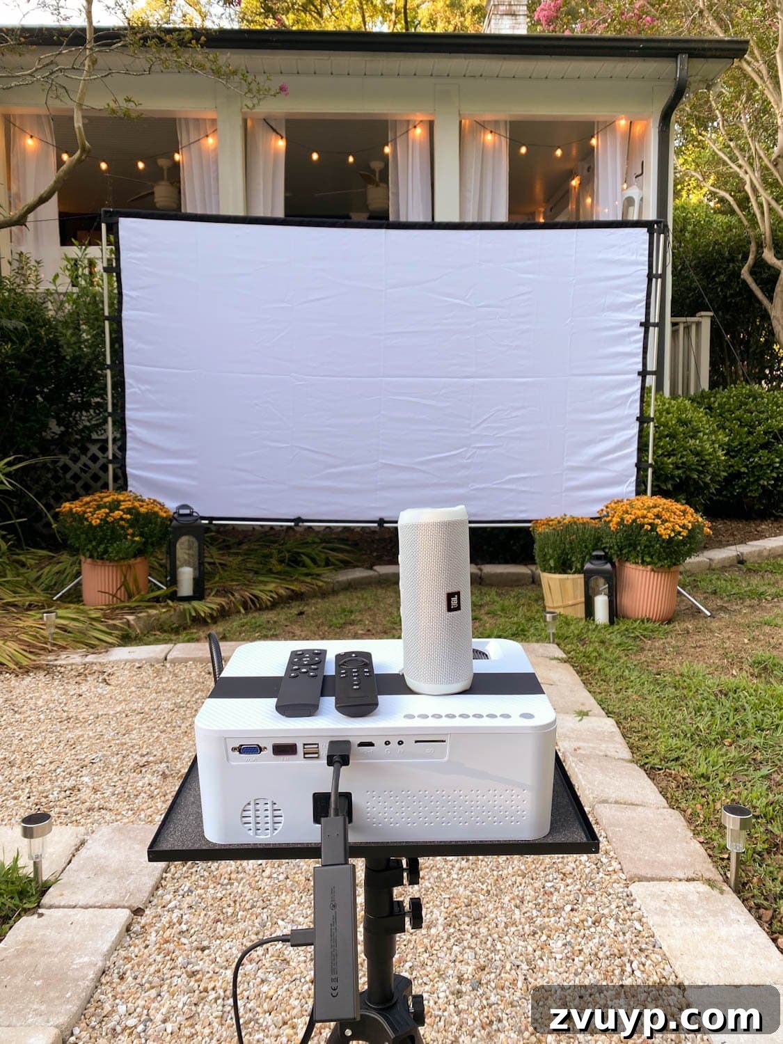 Create an Epic Backyard Movie Night Without Breaking the Bank 3 How to set up a backyard movie night with recommended projector, outdoor projector screen, movie streaming device, and bluetooth speaker